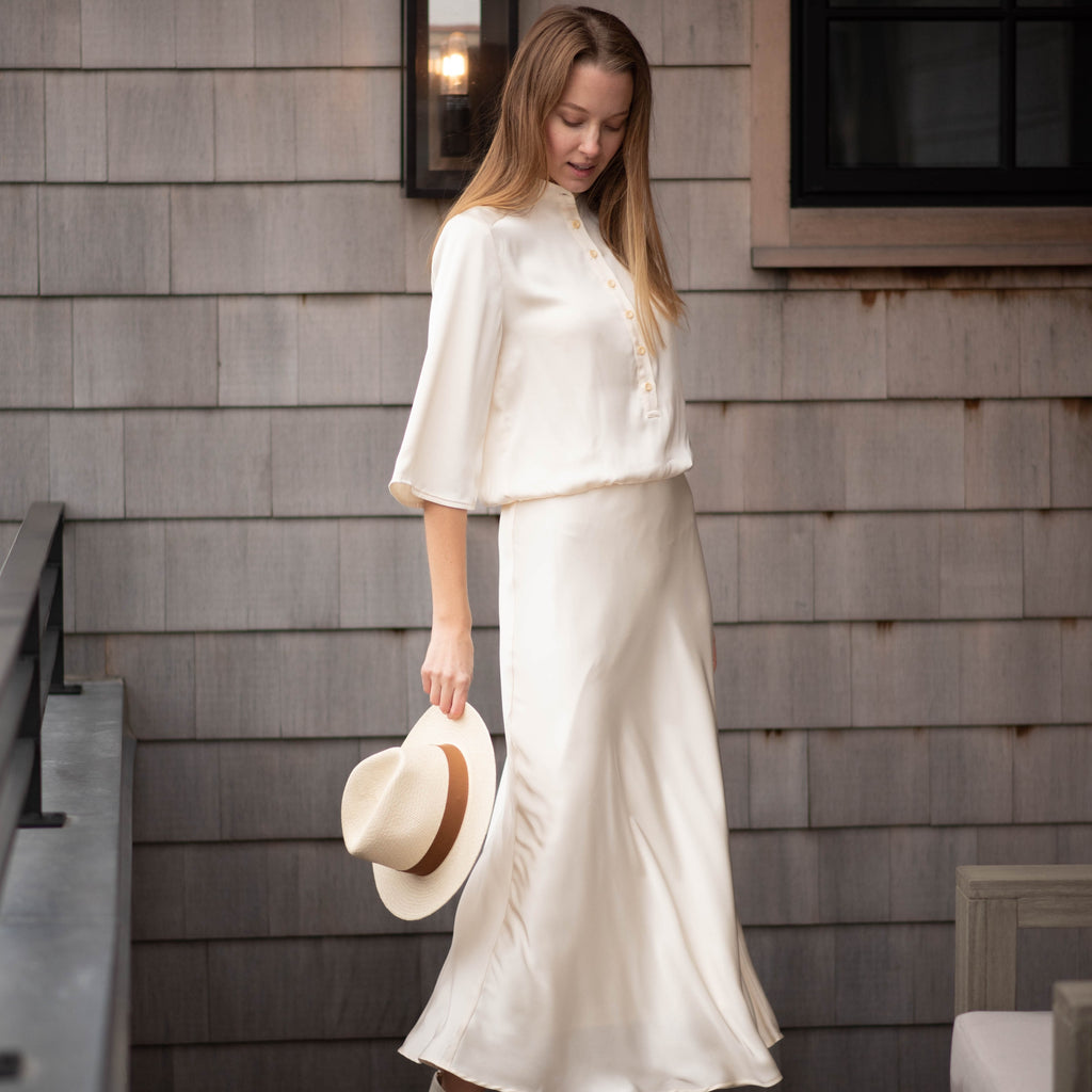 Perle Satin Dress | Pearl White