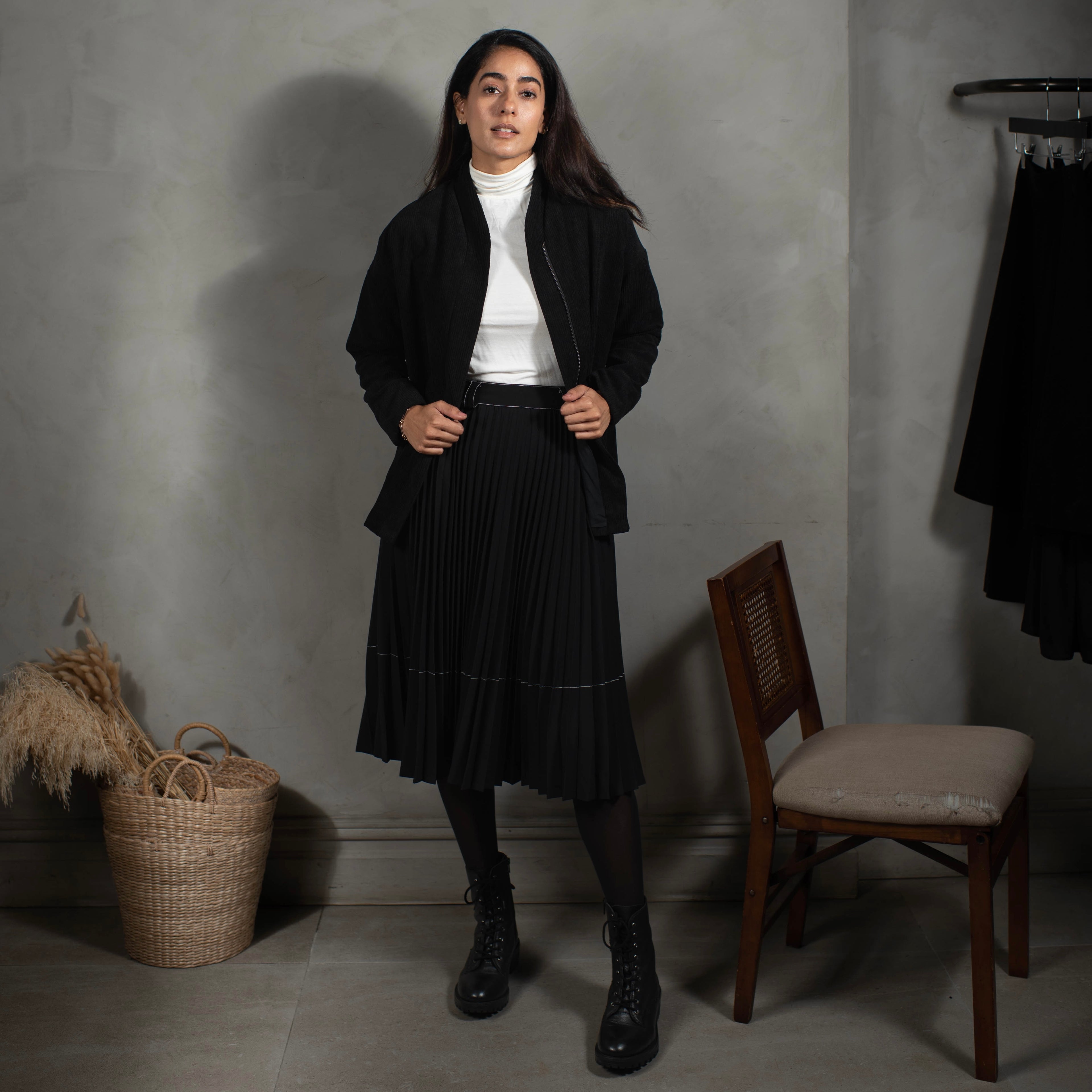 Stitched Pleated Skirt | Black [Final Sale]