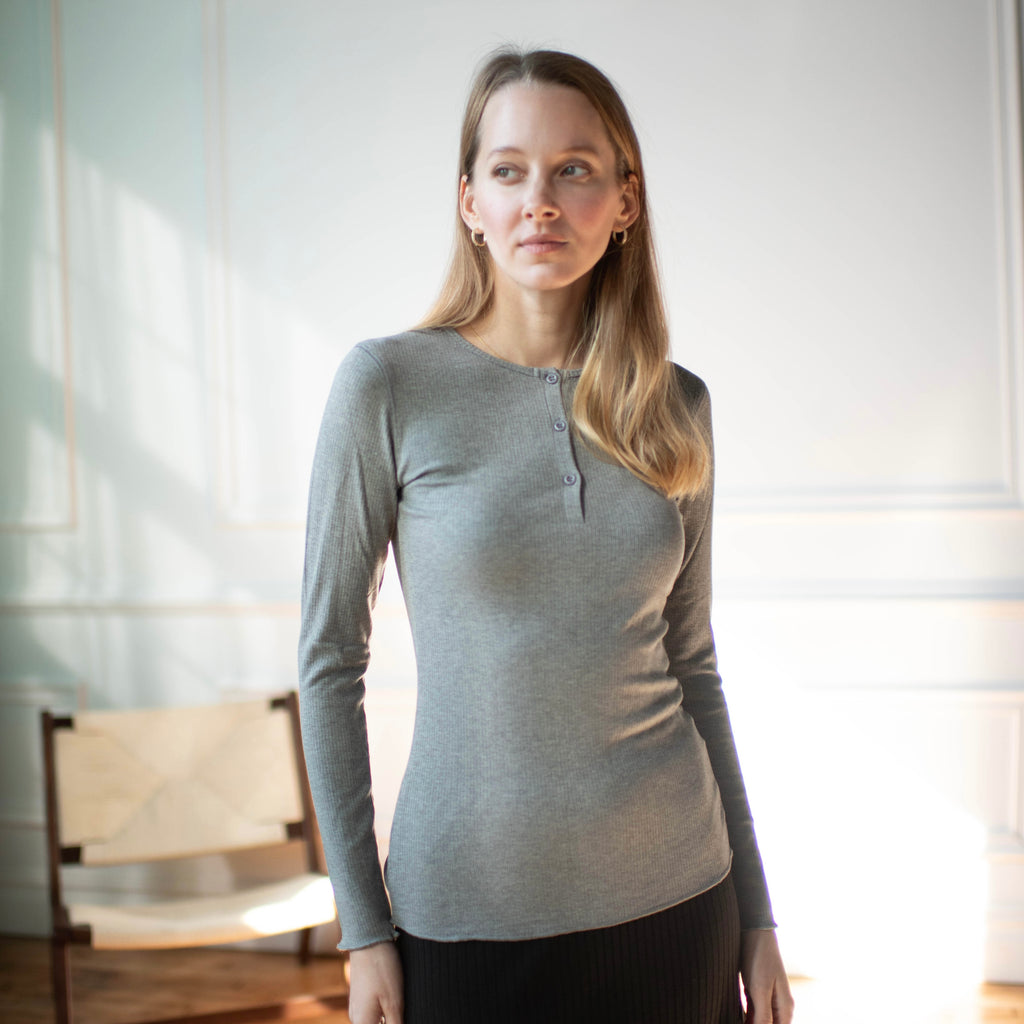Ribbed Henley Tee | Dark Grey [Final Sale]