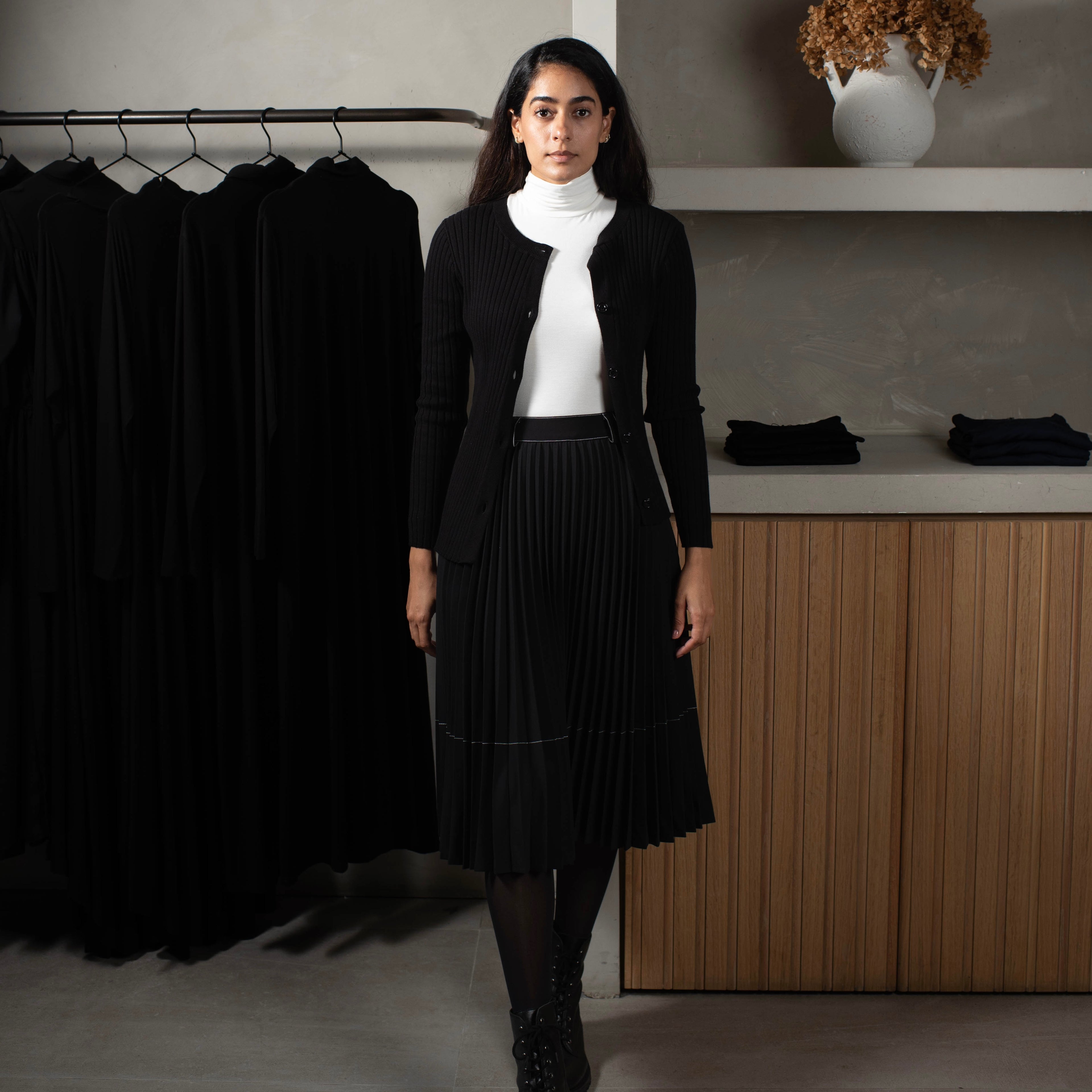 Stitched Pleated Skirt | Black [Final Sale]