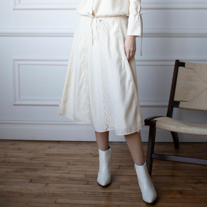 Lace Panel Skirt | Cream