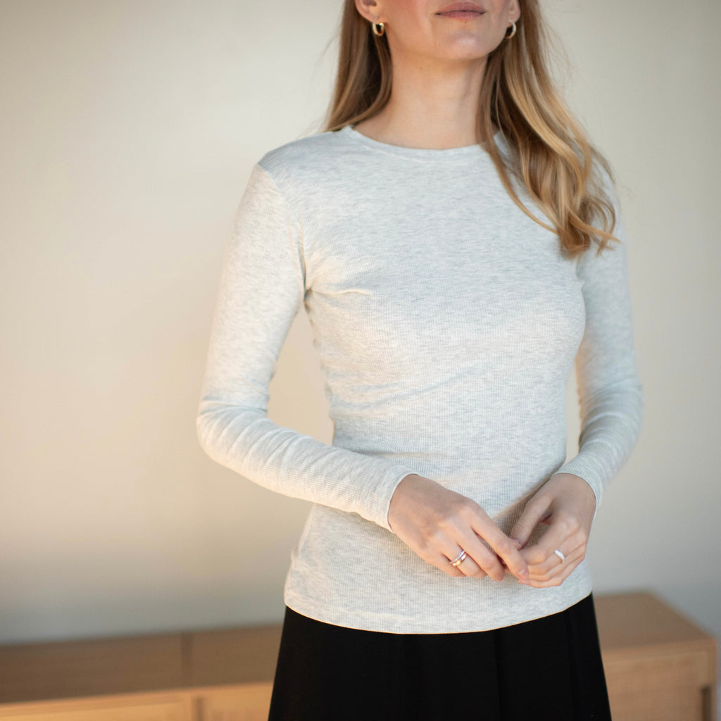 Ribbed Crewneck Tee | Light Grey