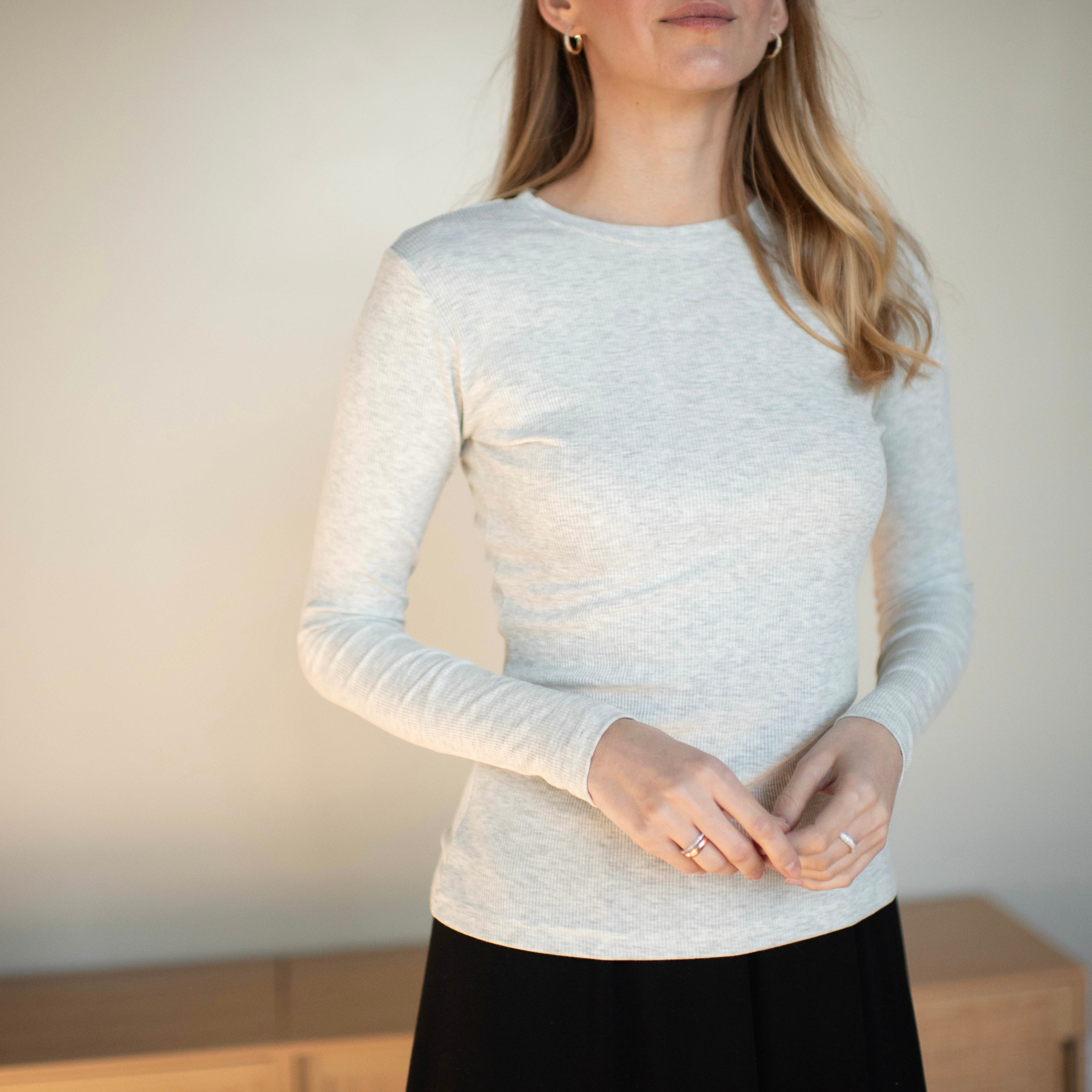 Ribbed Crewneck Tee | Light Grey