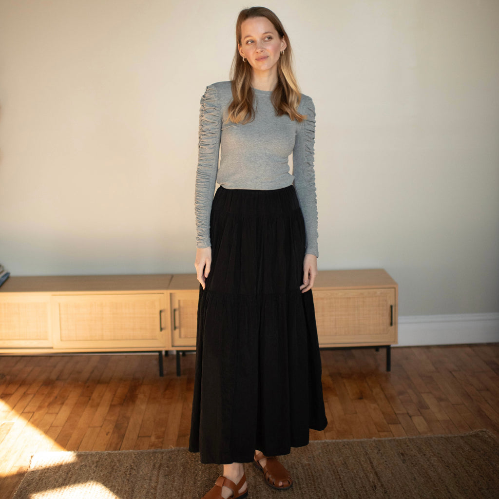 Ruched Sleeve Top | Gray [Final Sale]