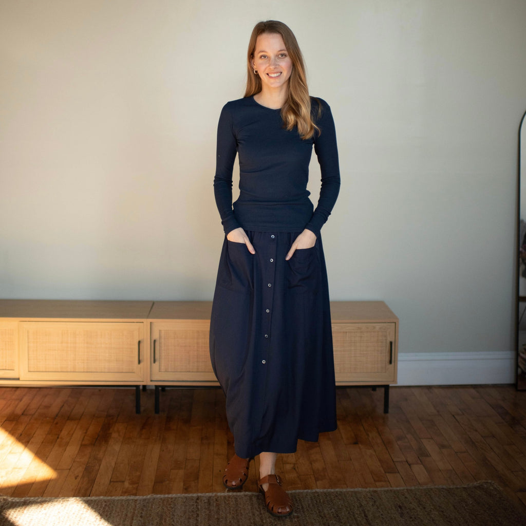 Crepe Button Down | Navy [Final Sale]