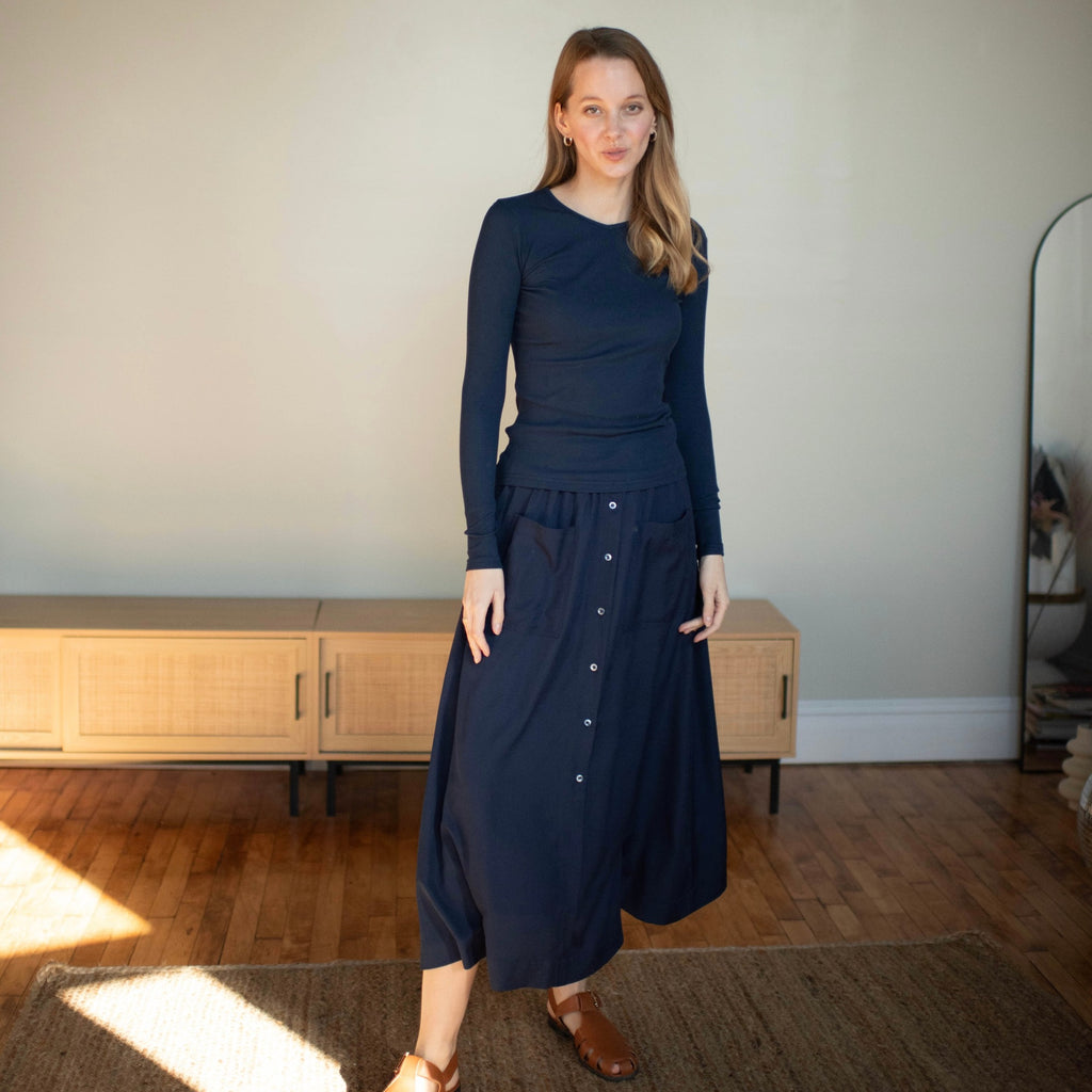 Crepe Button Down | Navy [Final Sale]