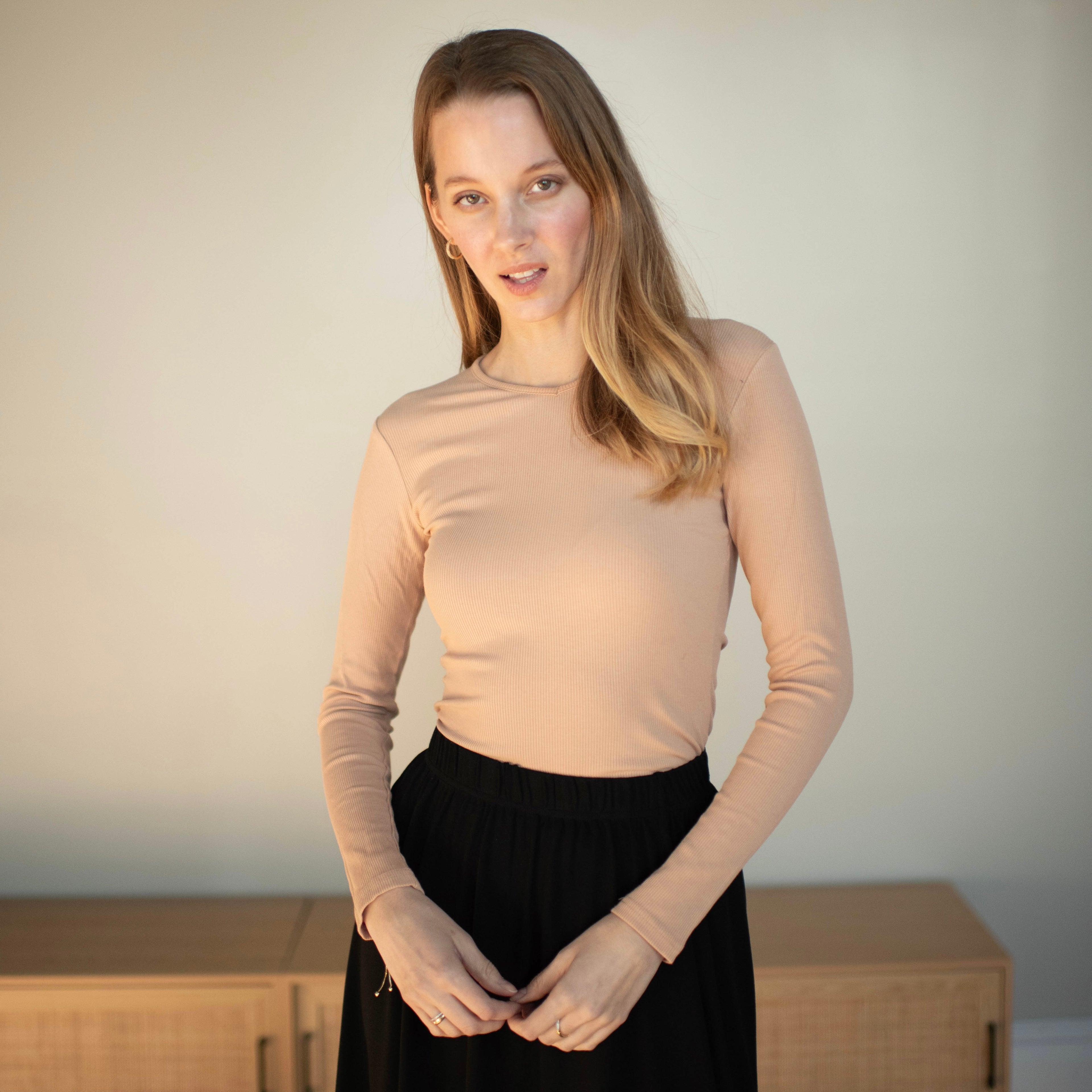 Ribbed V-neck Tee | Oatmeal