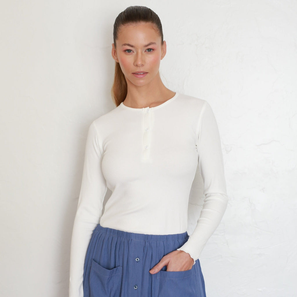 Ribbed Henley Tee | White [Final Sale]
