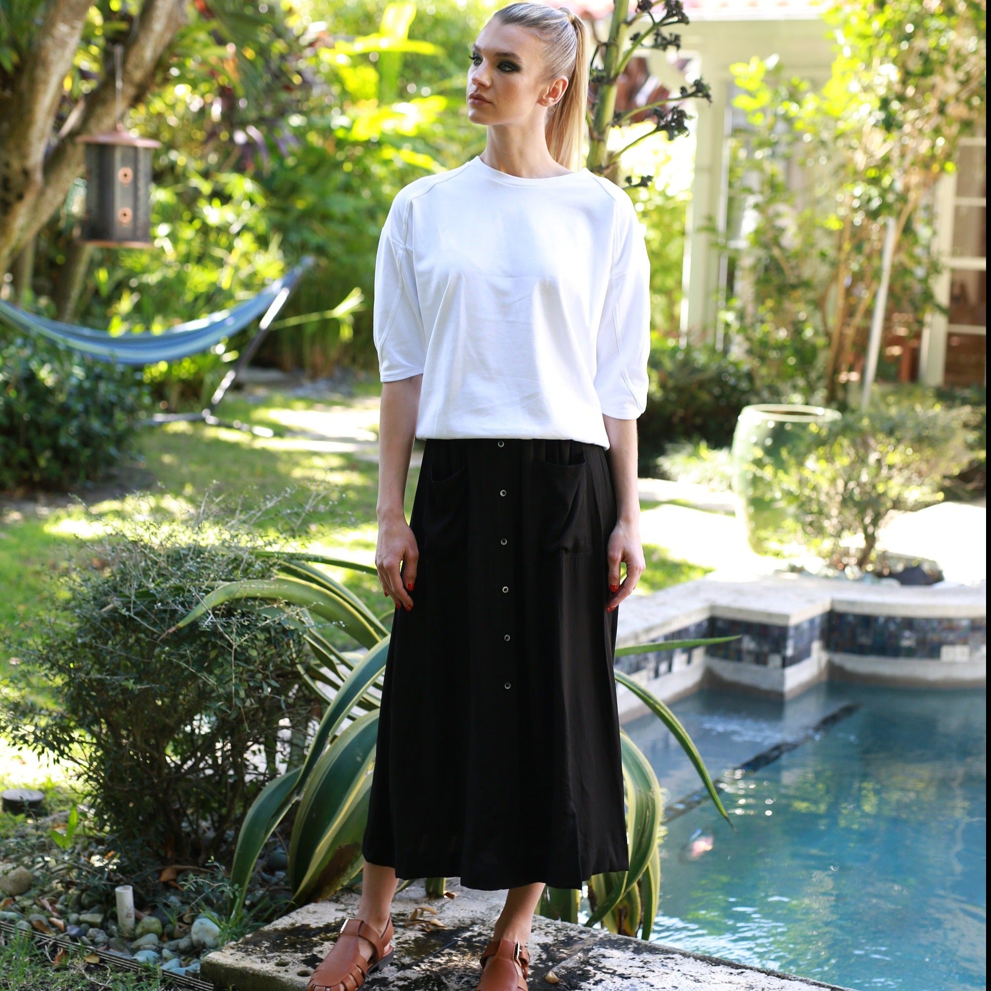 Crepe Button Down | Black