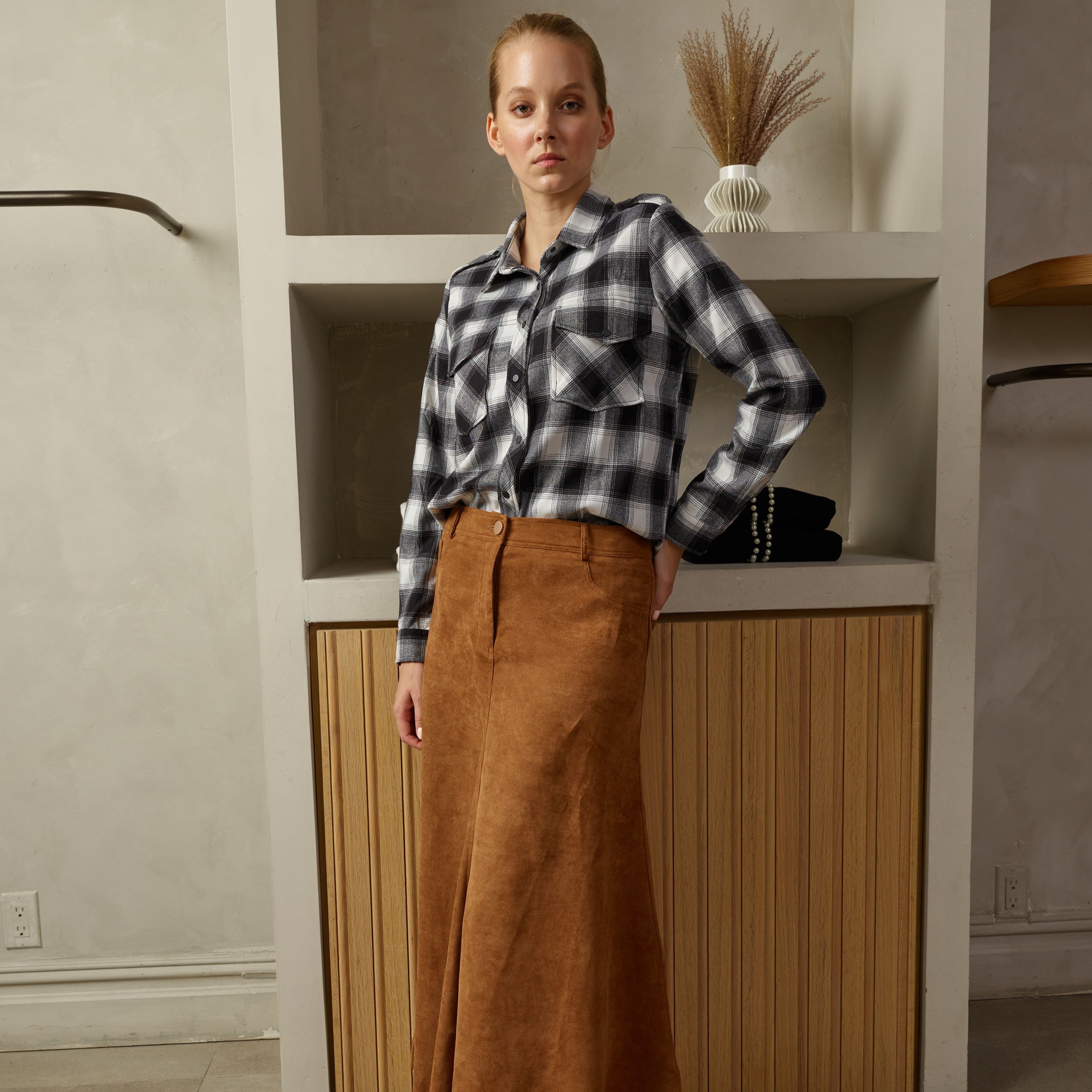Suede Maxi Skirt | Camel