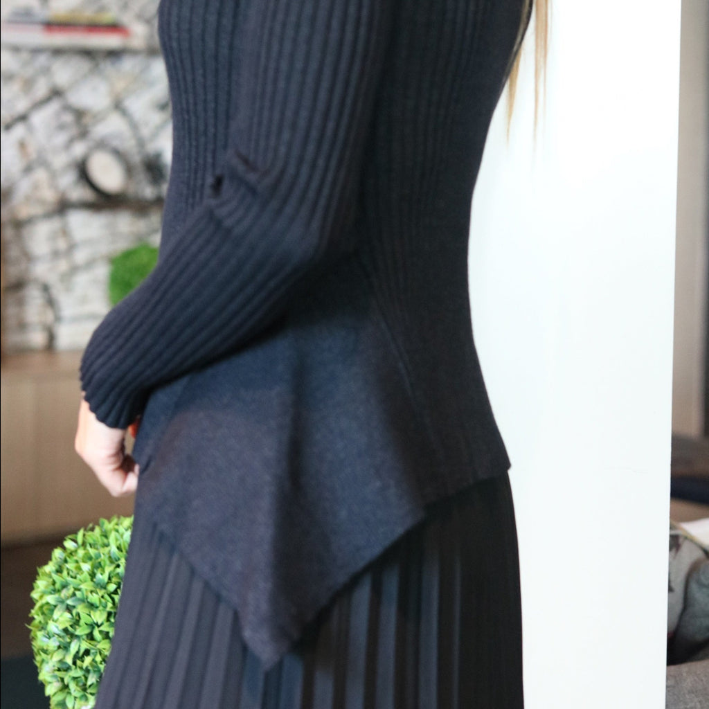 Flora Ribbed Knit Sweater | Marled Black  [Final Sale]