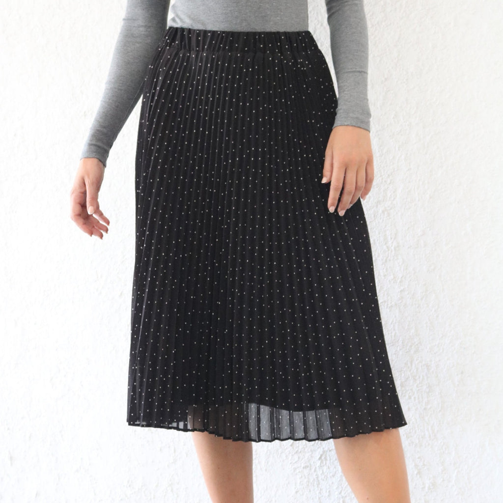 Pleated Polka Dot Skirt| Black  [Final Sale]