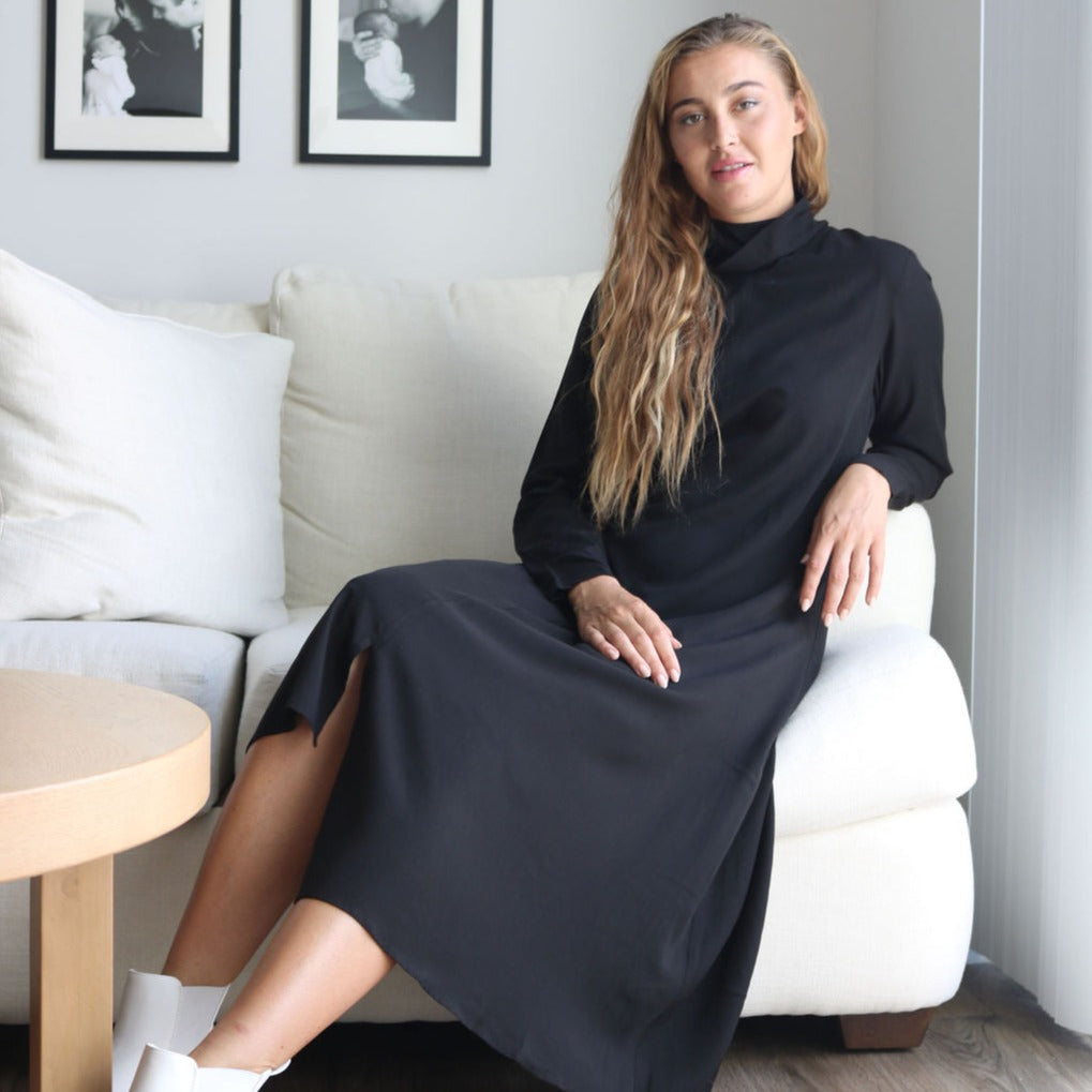 Cowl Turtleneck Dress | Black  [Final Sale]