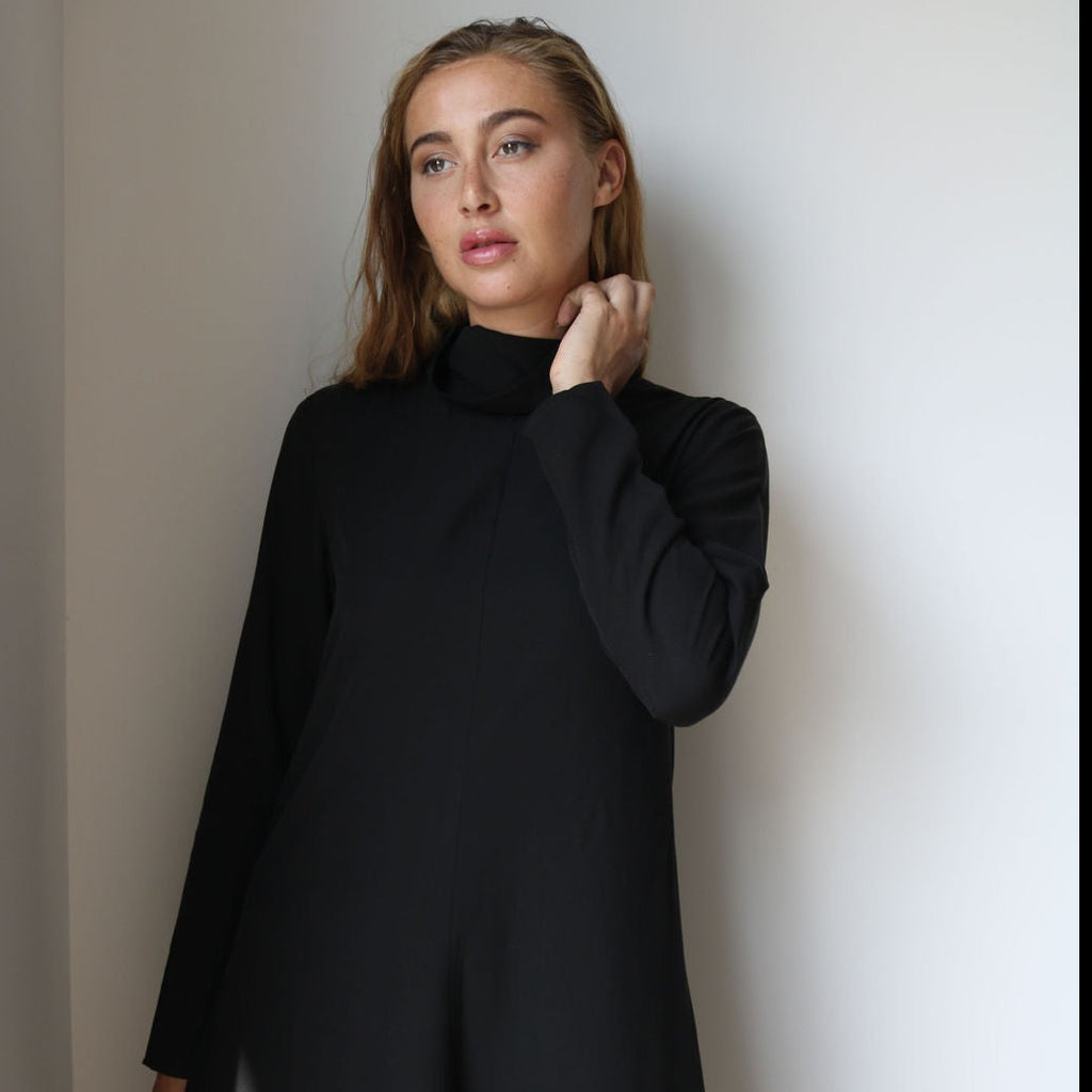 Cowl Turtleneck Dress | Black  [Final Sale]