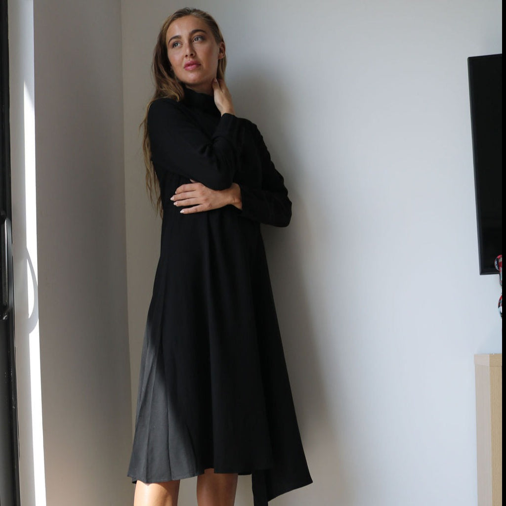 Cowl Turtleneck Dress | Black  [Final Sale]