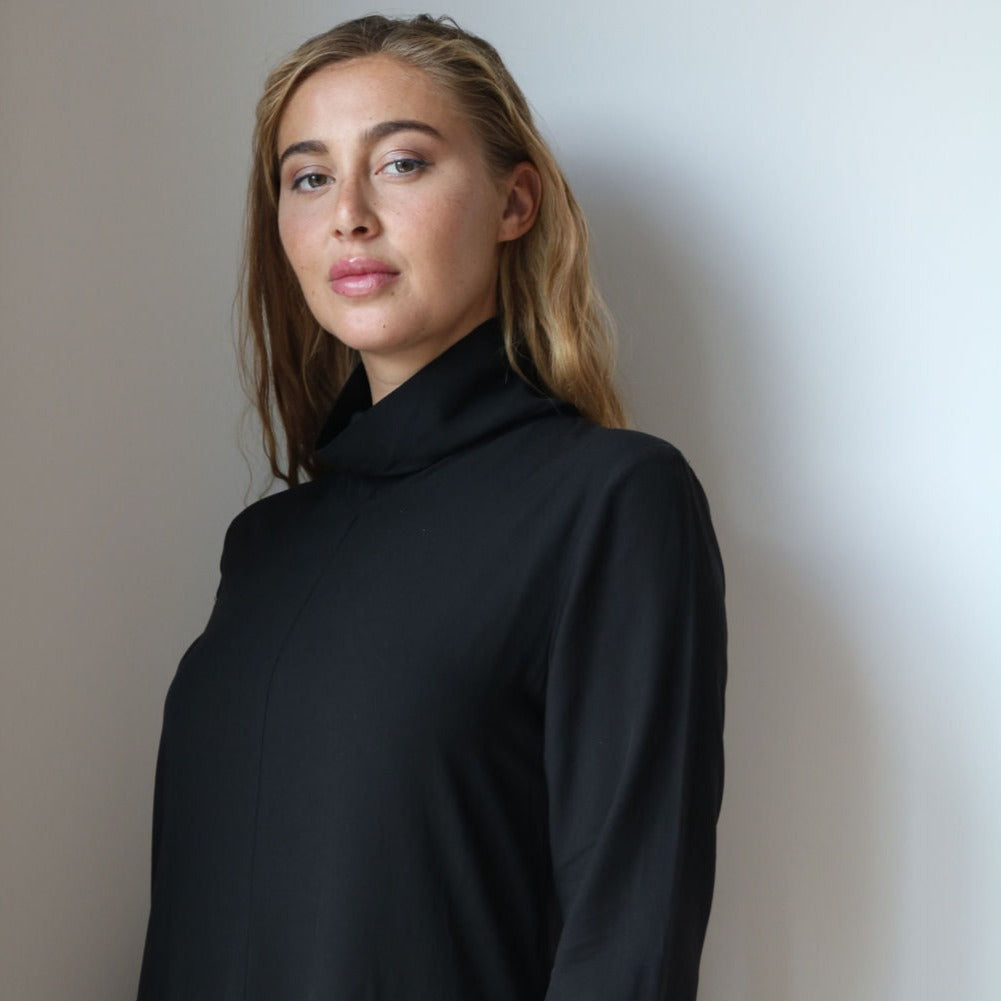 Cowl Turtleneck Dress | Black  [Final Sale]