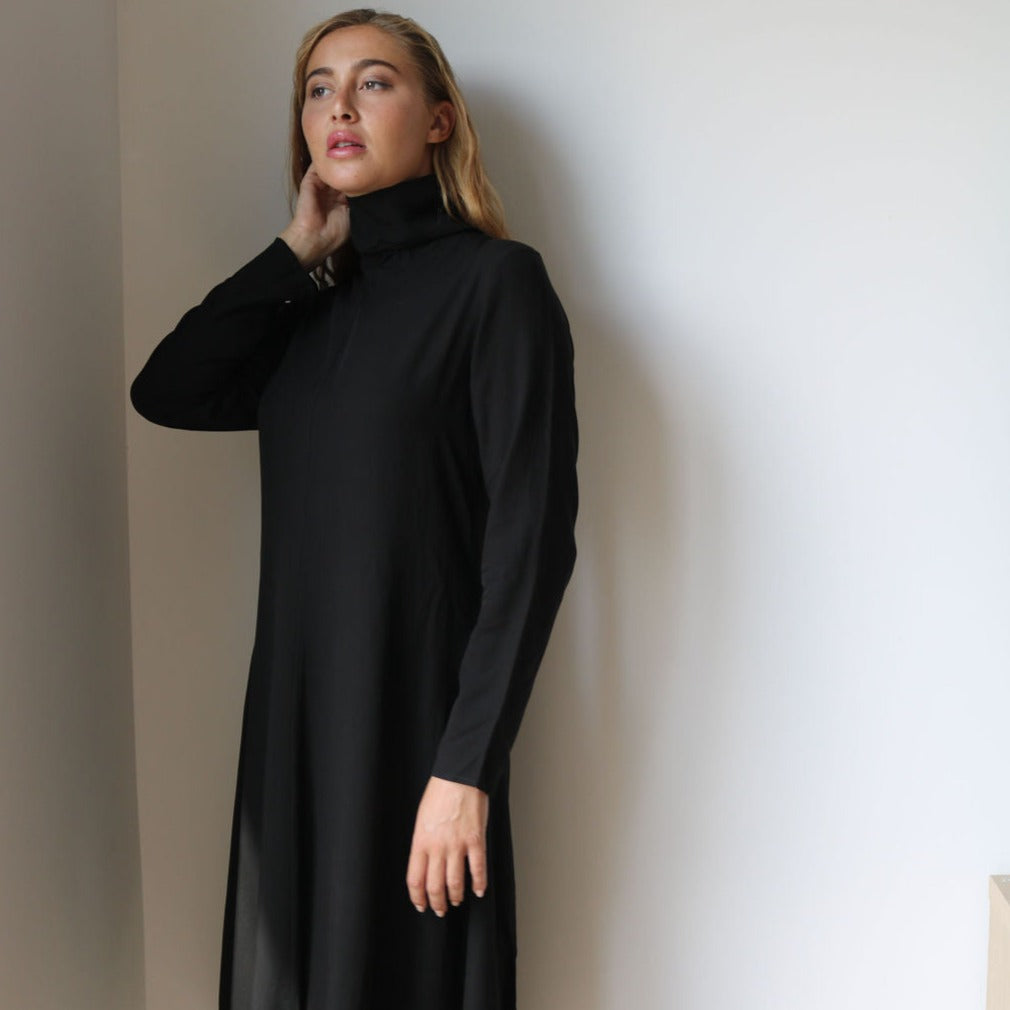 Cowl Turtleneck Dress | Black  [Final Sale]