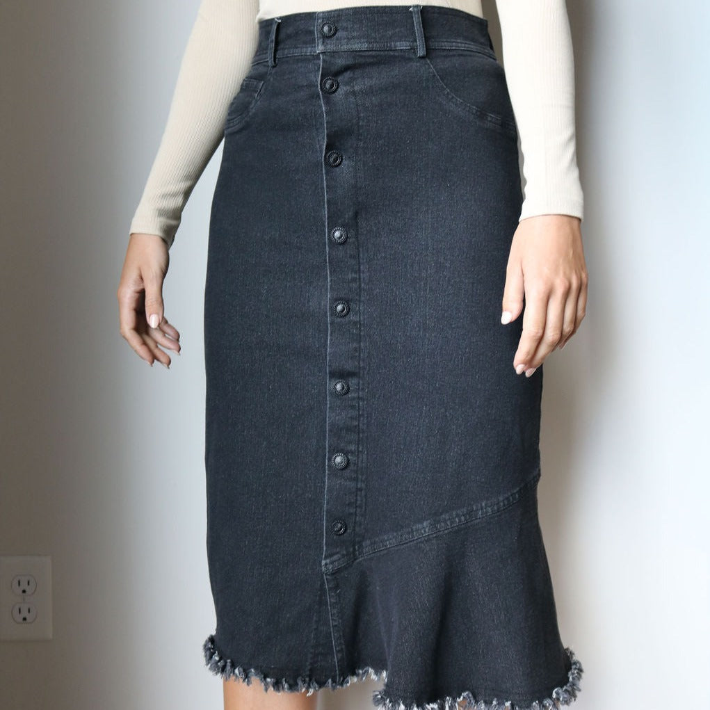 Vintage 90s High Waisted Button Down Denim Midi Skirt - Etsy