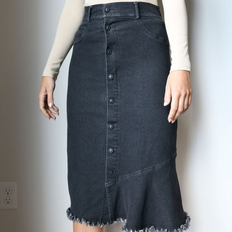 Button Front Denim Skirt | Black  [Final Sale]