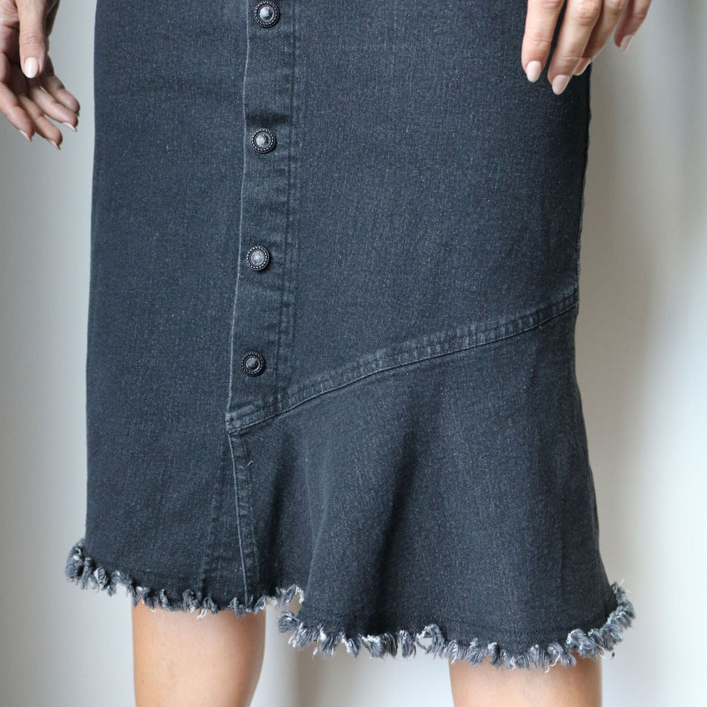 Monki denim button through mini skirt in mid blue wash | ASOS