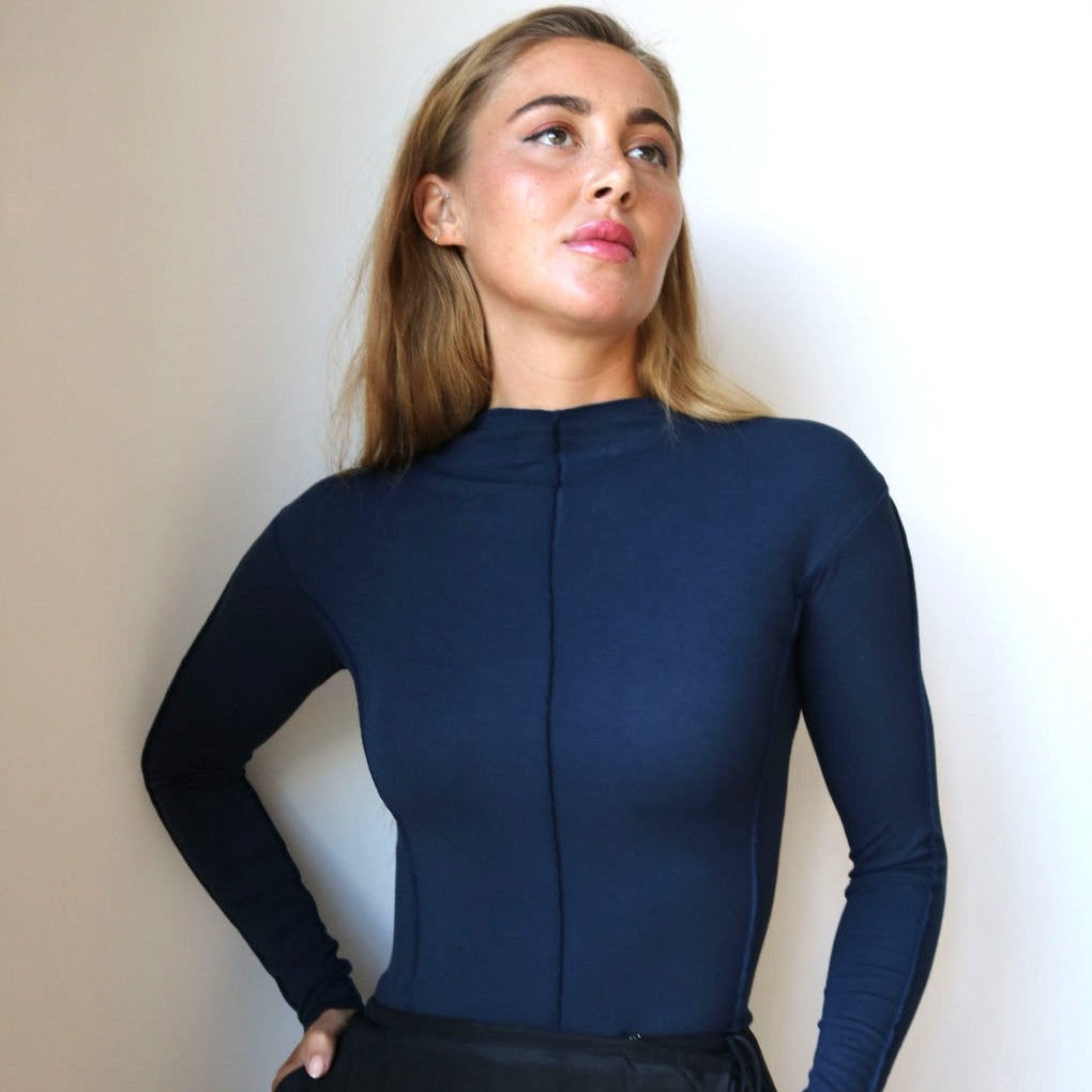 Seamed Funnel Tee | Navy  [Final Sale]