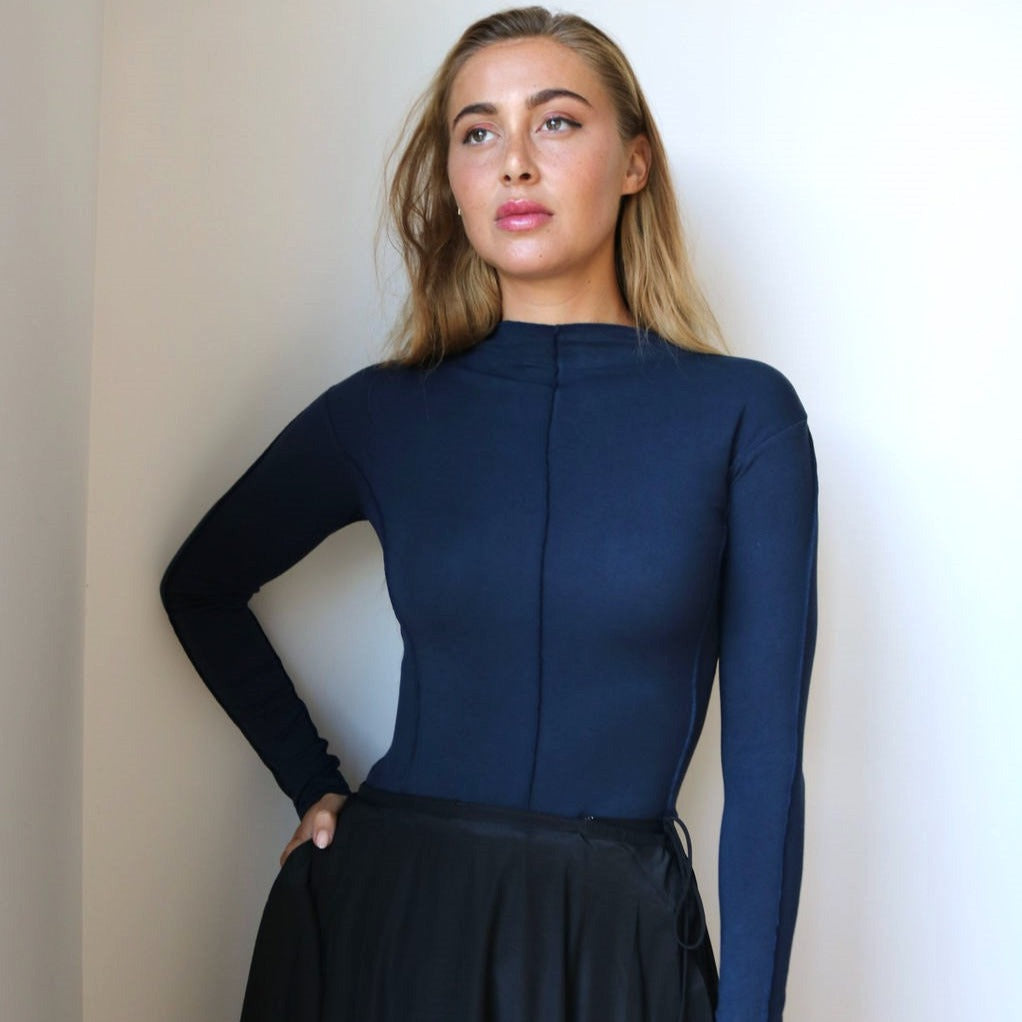 Seamed Funnel Tee | Navy  [Final Sale]