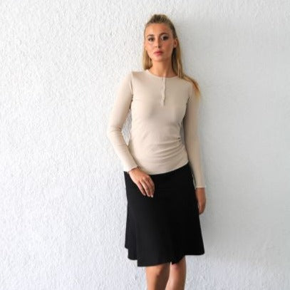 Ribbed Henley Tee | Beige [Final Sale]