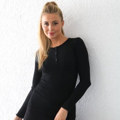 Ribbed Henley Tee | Black [Final Sale]