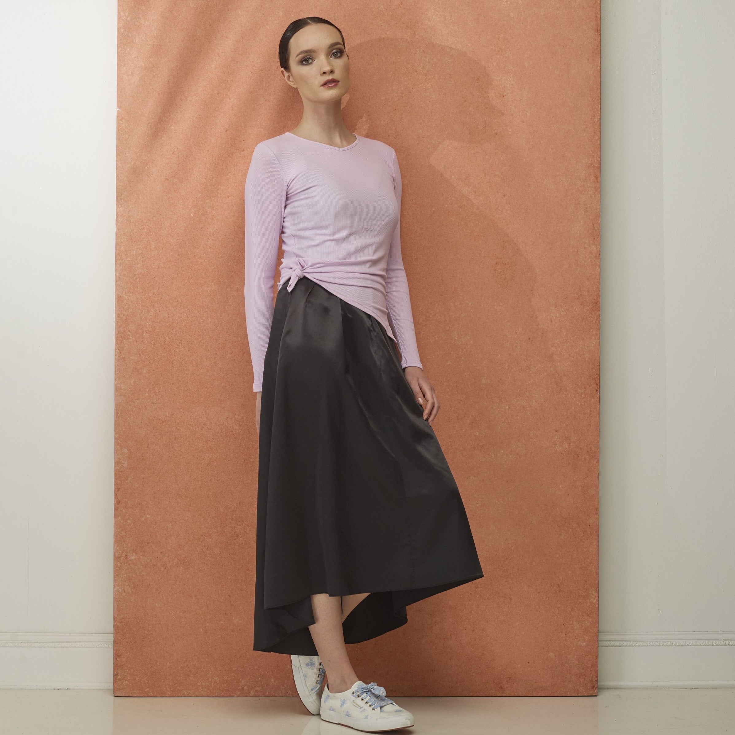Ribbed V-neck Tee | Lavender