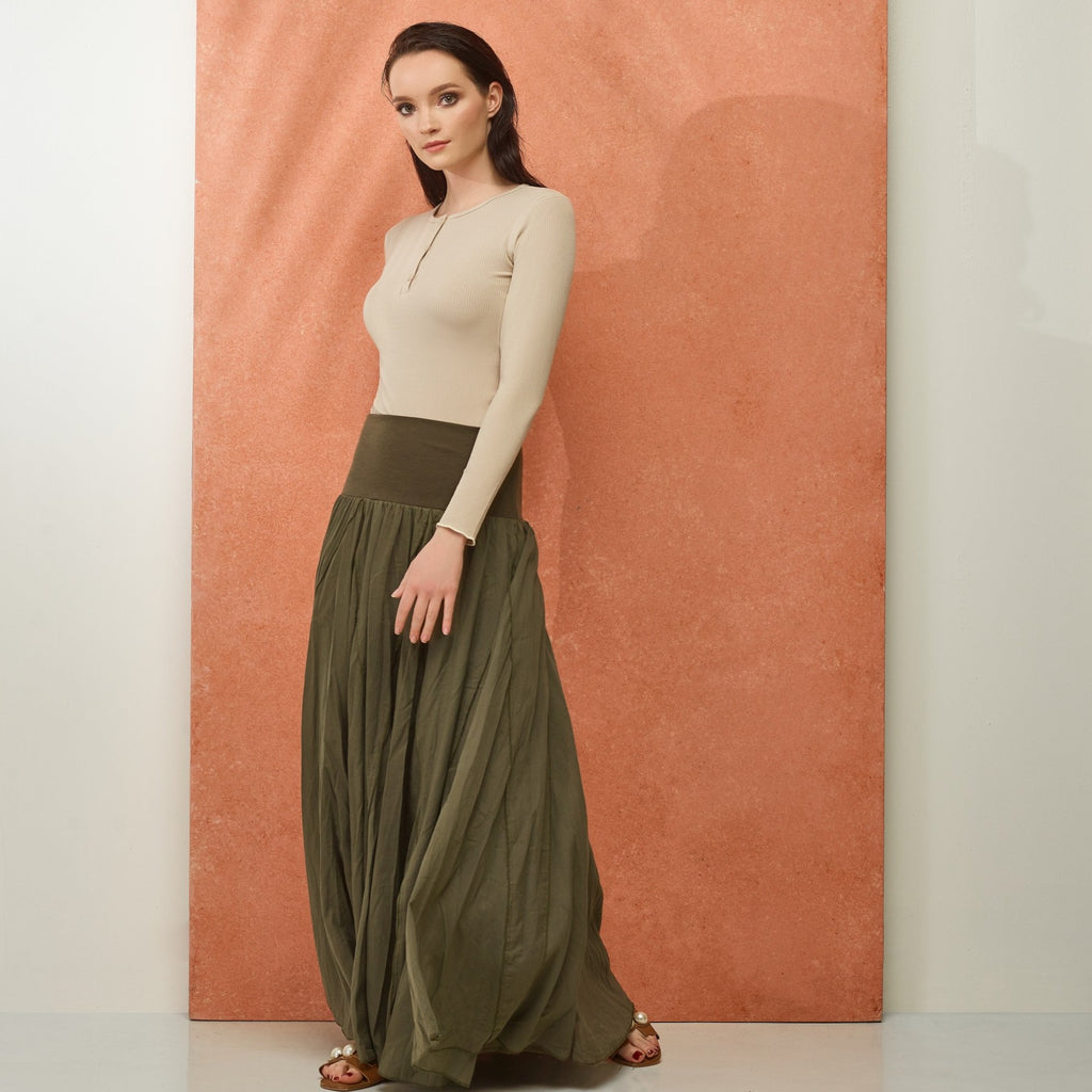 Ribbed Henley Tee | Beige