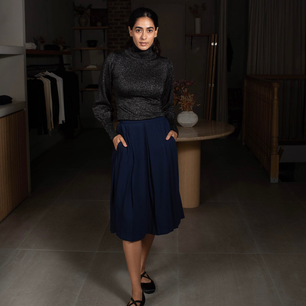 Pleated Panel Skirt | Navy [Final Sale]