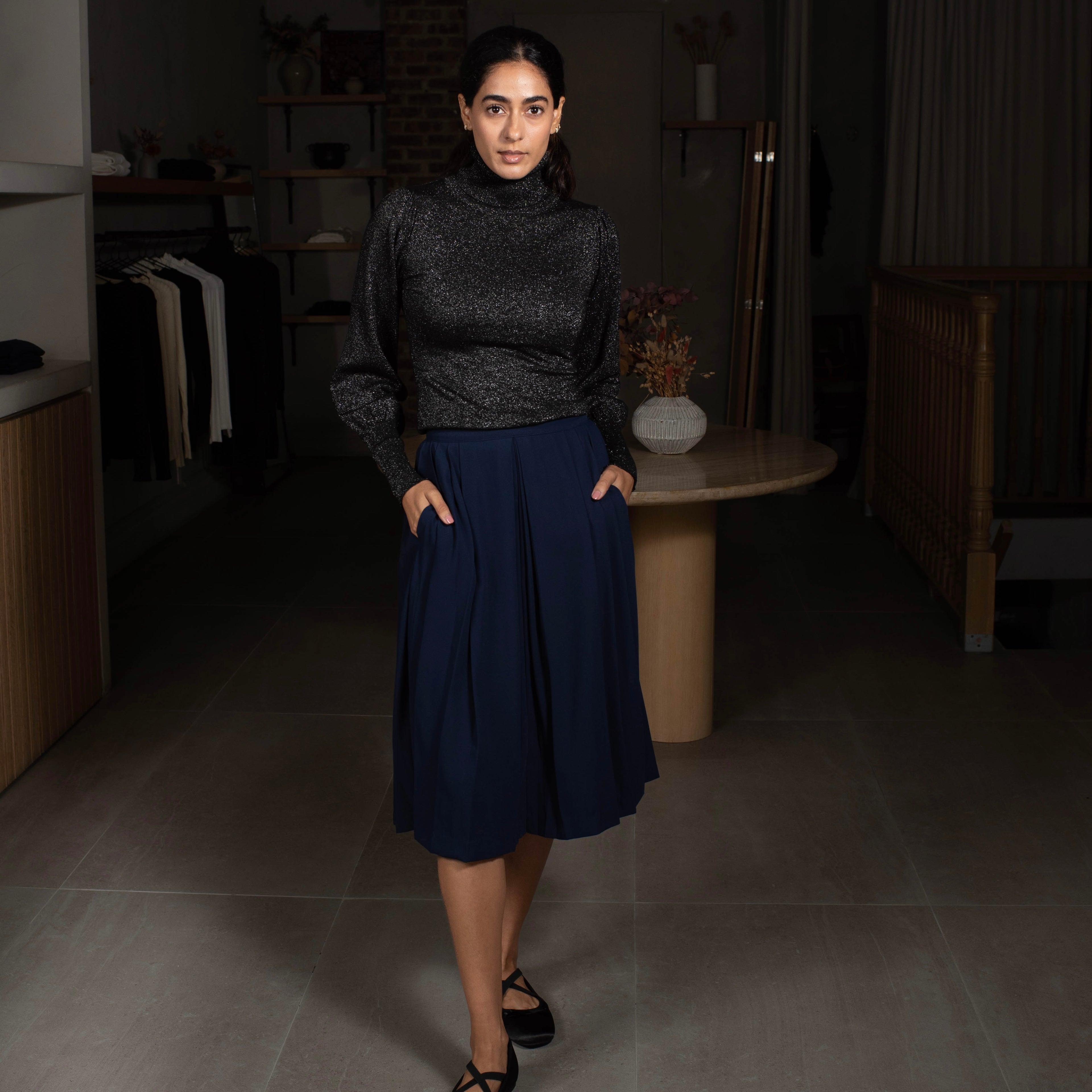 Pleated Panel Skirt | Navy [Final Sale]