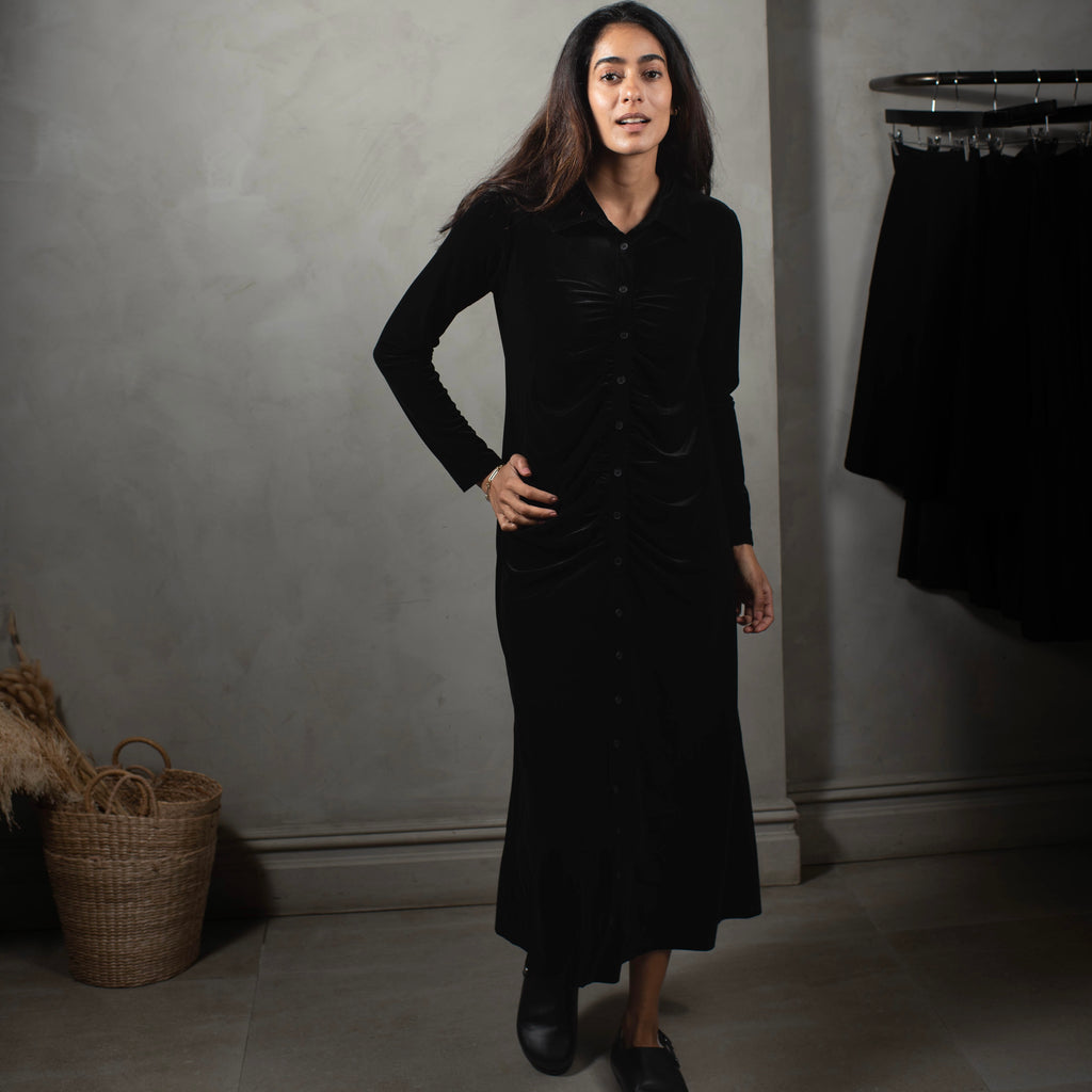 Velour Ruched Dress | Black [Final Sale]