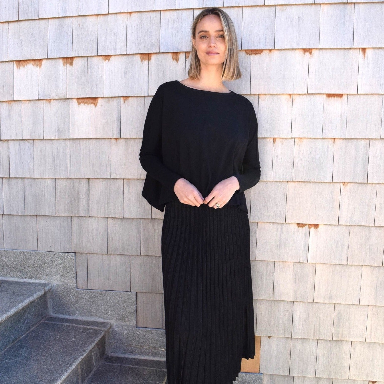 Pleated Denim Maxi | Black