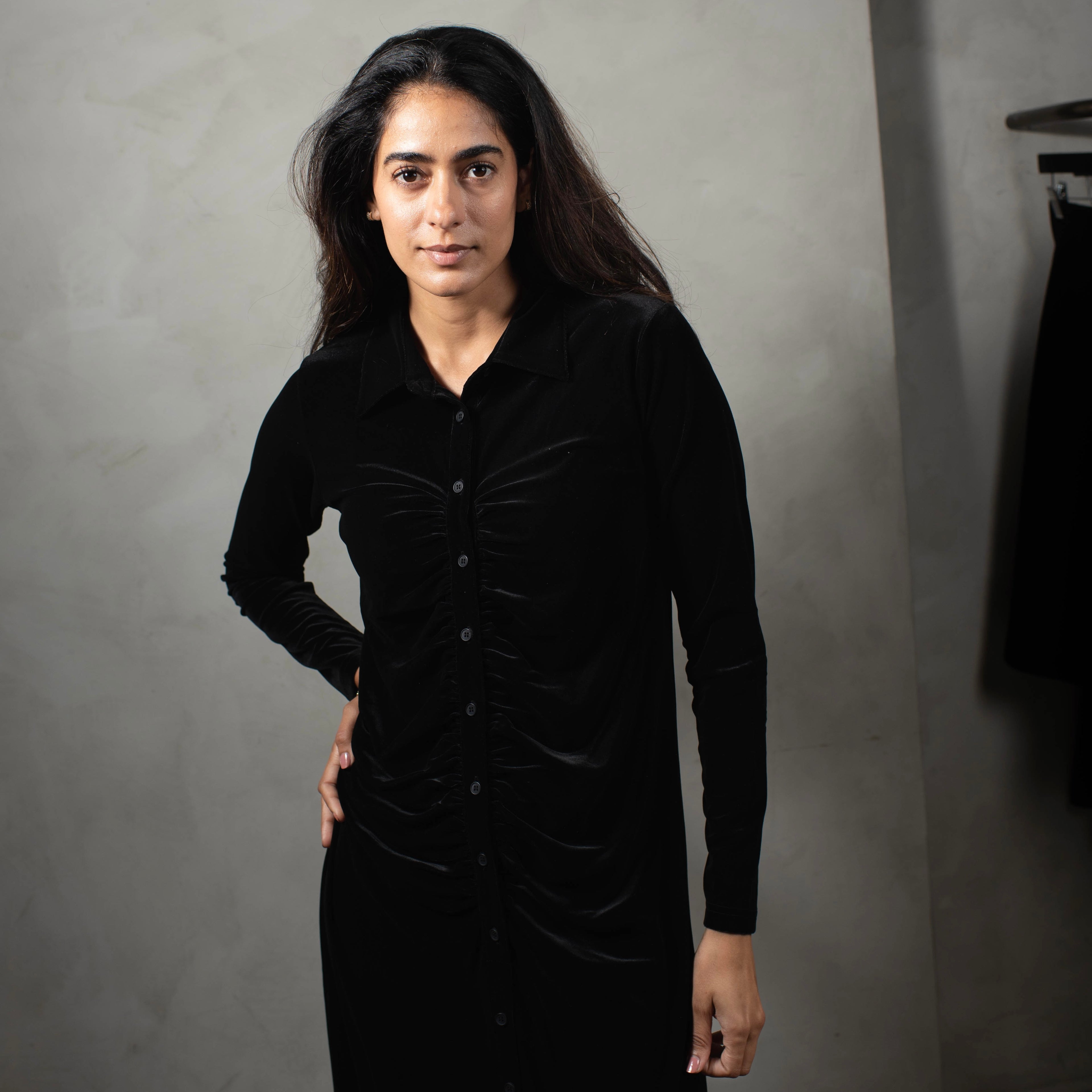 Velour Ruched Dress | Black [Final Sale]
