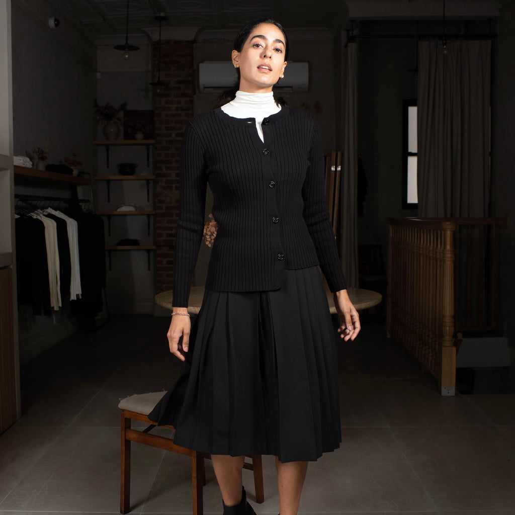 Pleated Panel Skirt | Black [Final Sale]
