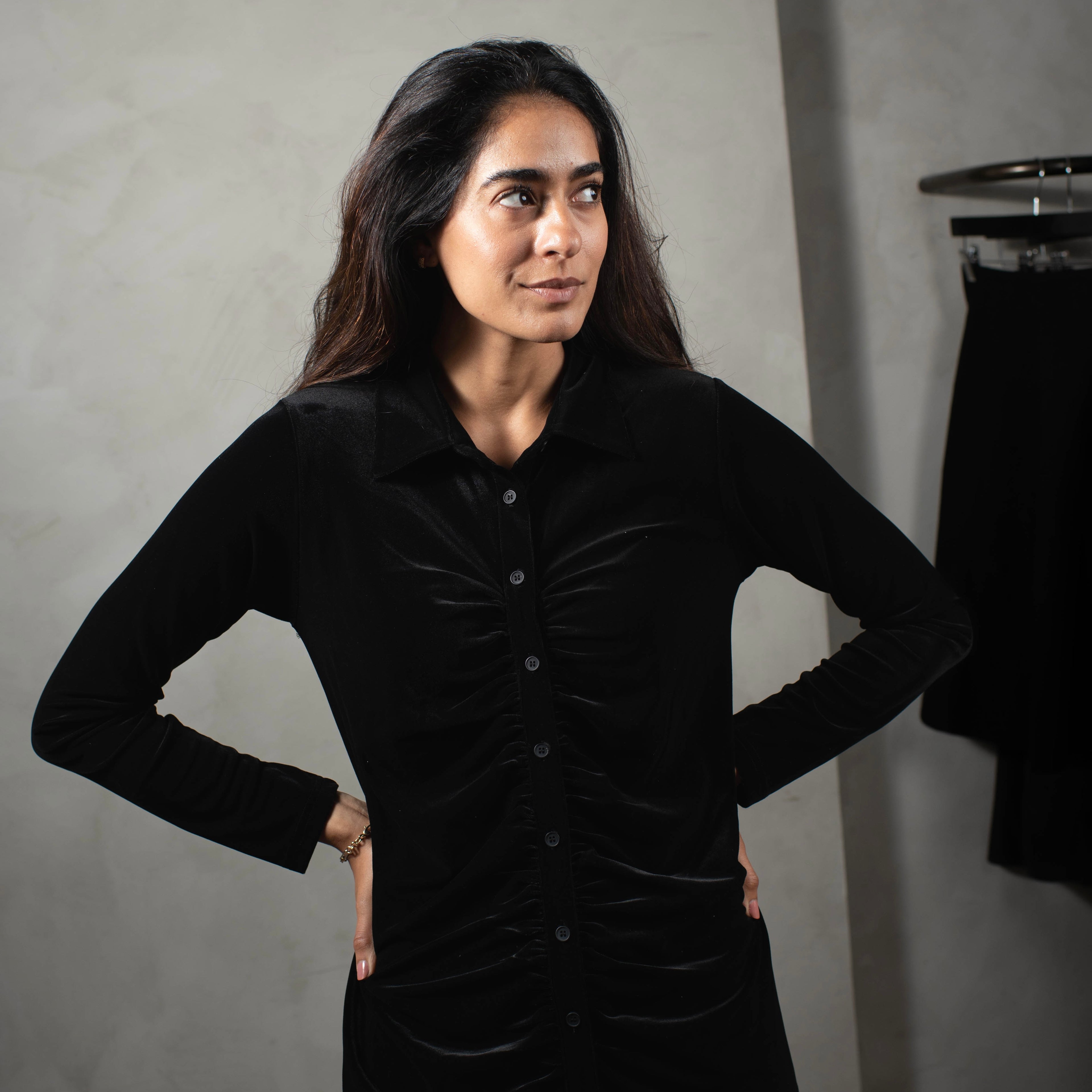 Velour Ruched Dress | Black [Final Sale]