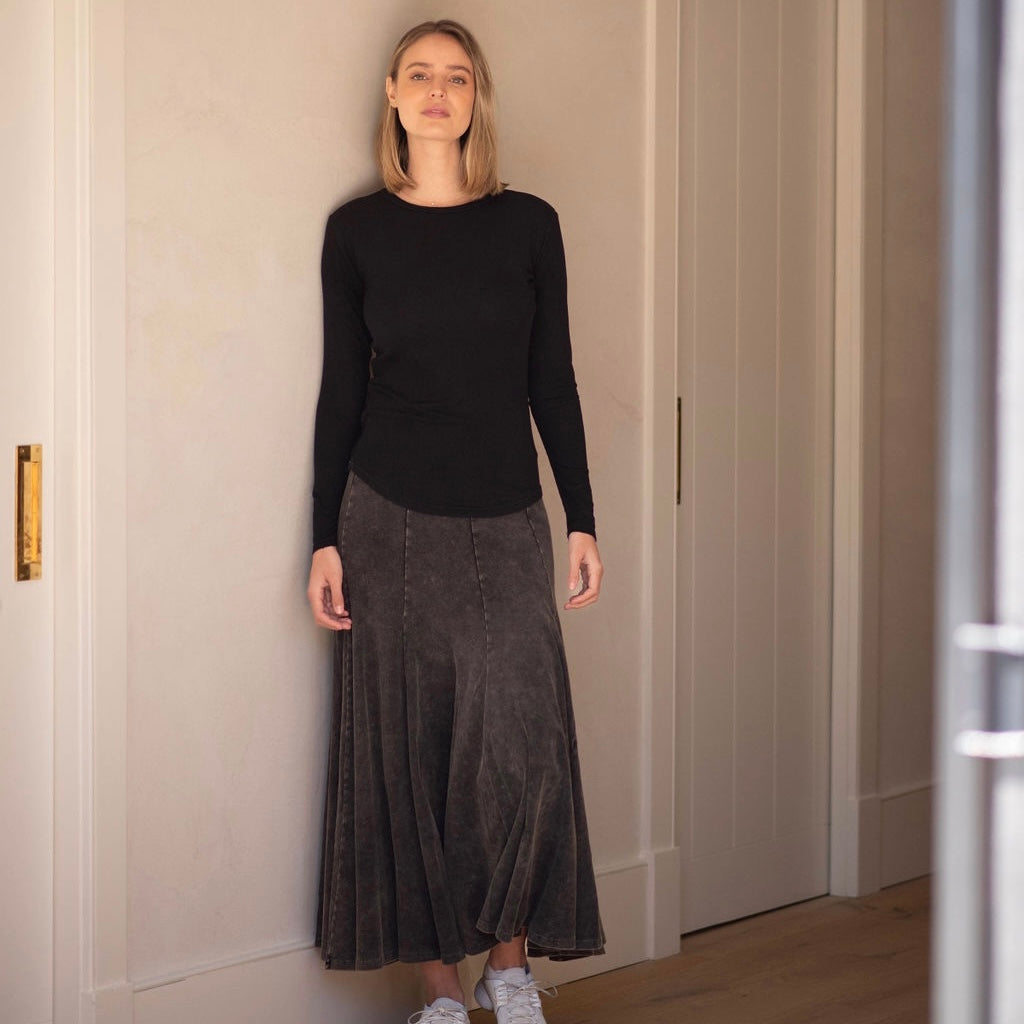 Acid Washed Panel Skirt | Black [Final Sale]