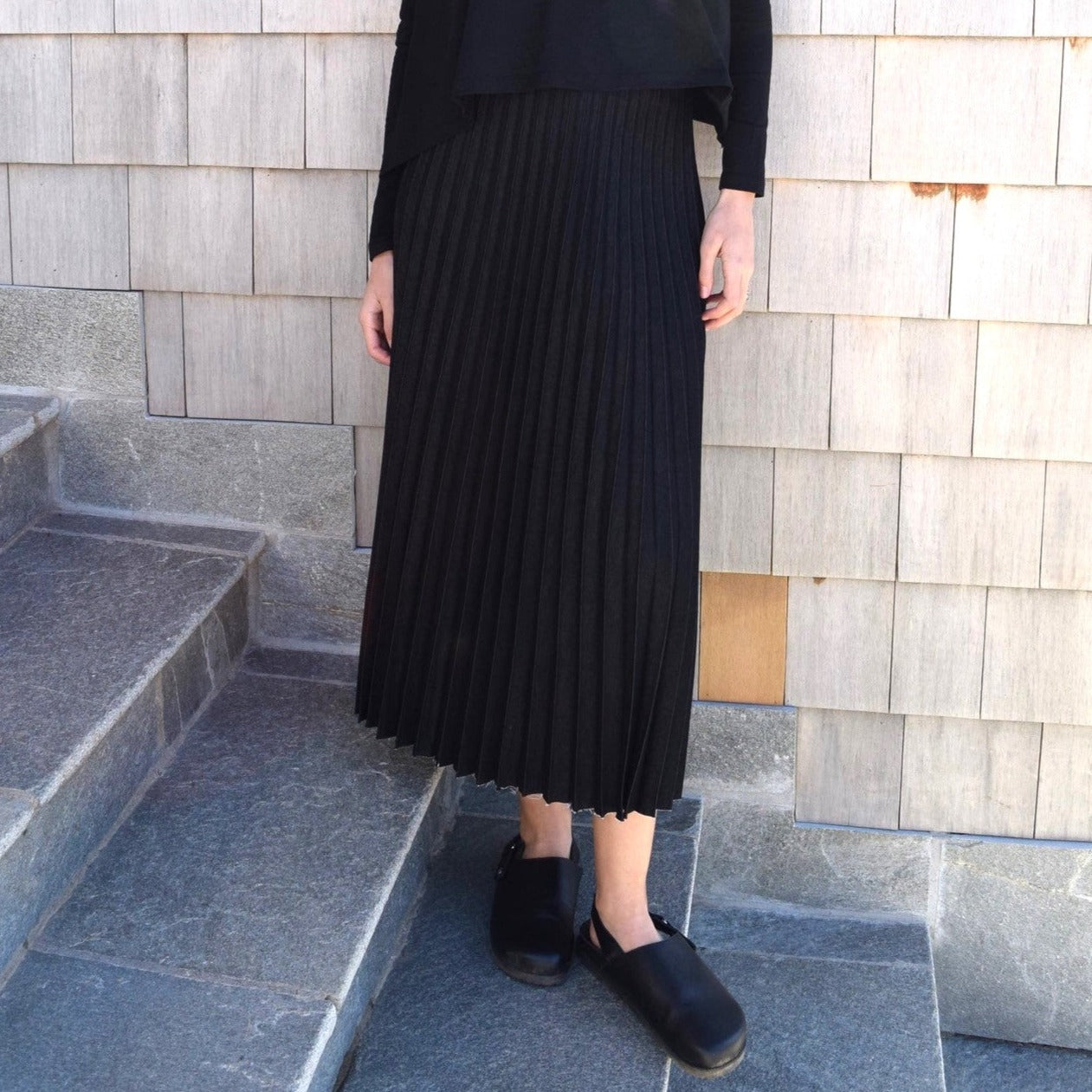 Pleated Denim Maxi | Black