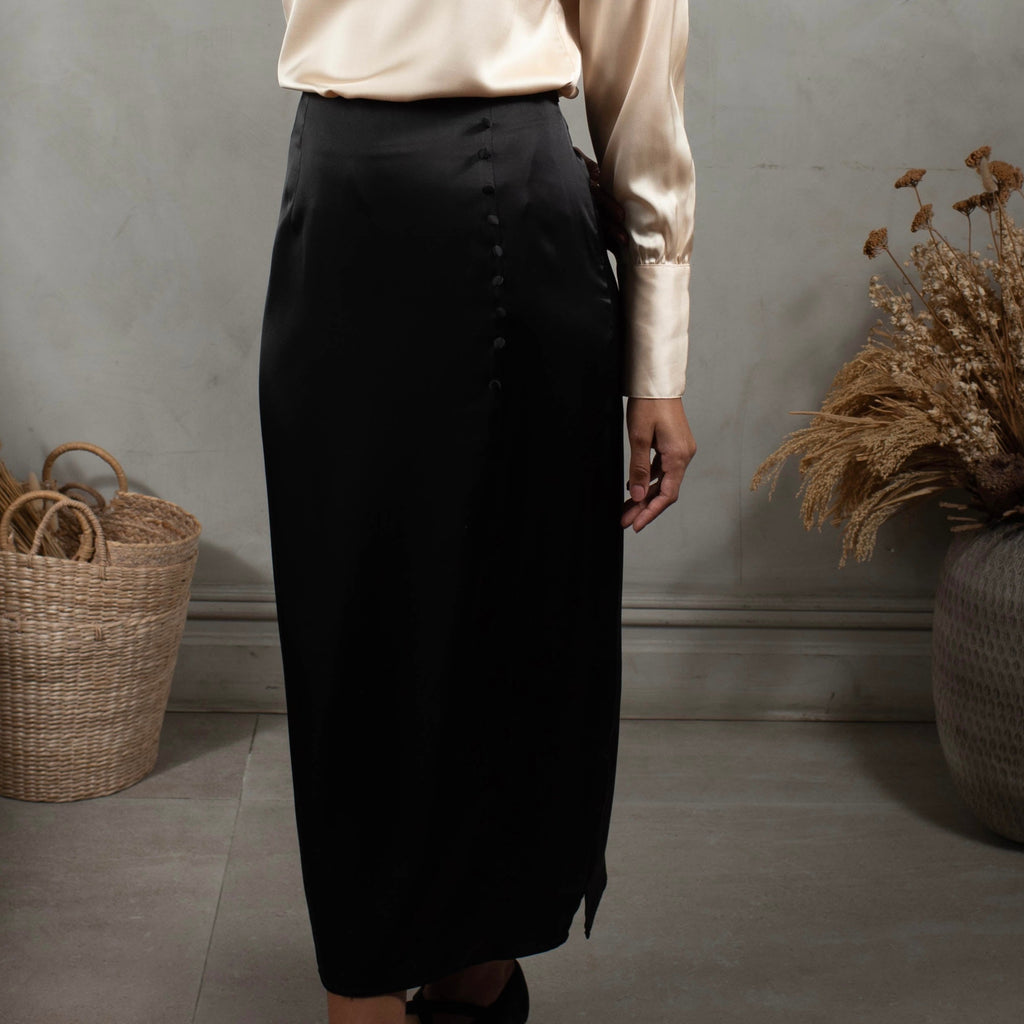 Accented Satin Skirt | Black [Final Sale]
