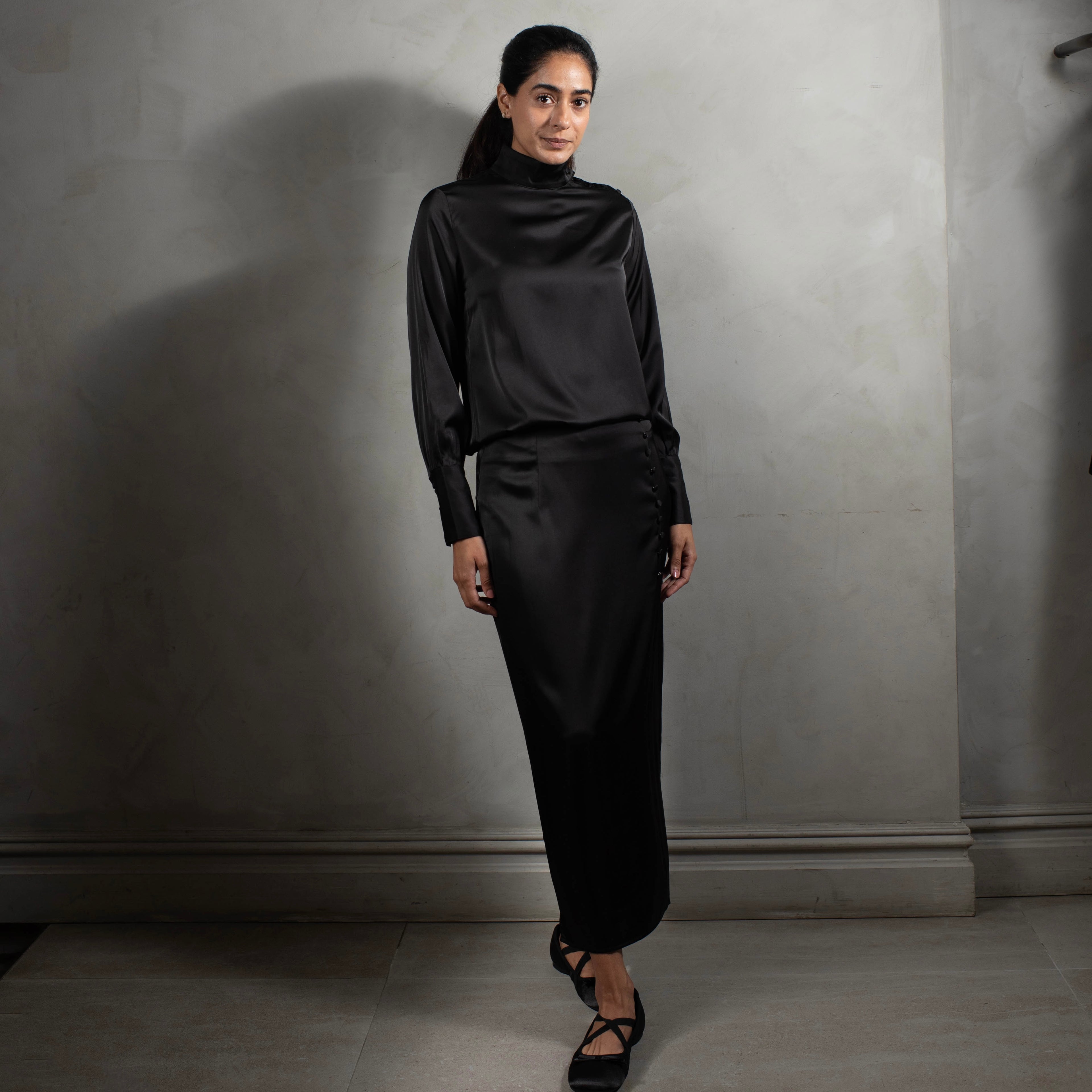 Accented Satin Skirt | Black [Final Sale]