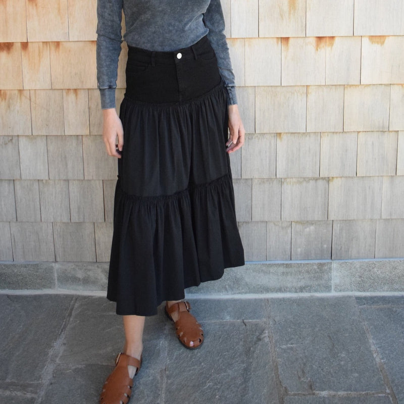 Chambray Tiered Skirt | Black