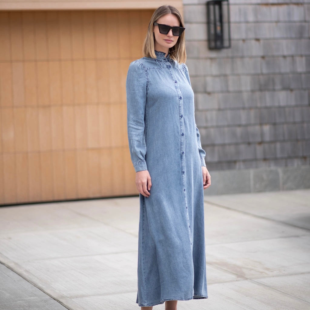 Acid Wash Smocked Dress | Blue [Final Sale]