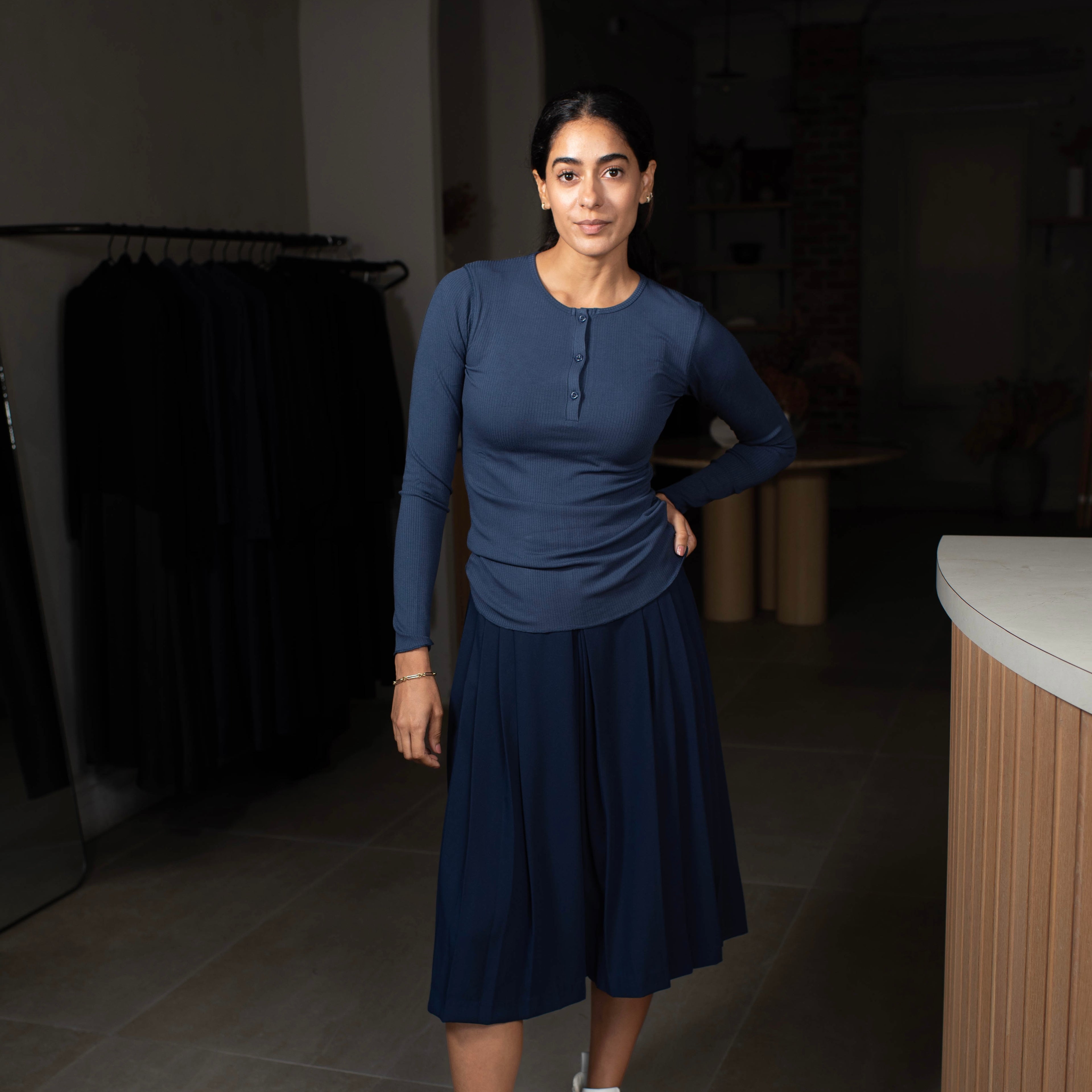 Pleated Panel Skirt | Navy [Final Sale]