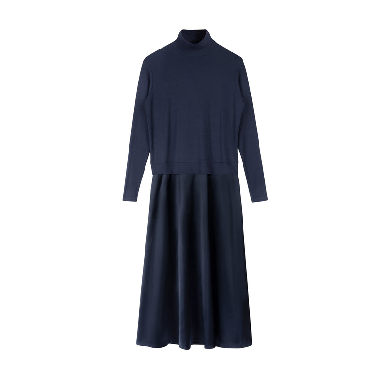 Satin Sweater Dress | Navy [Final Sale]