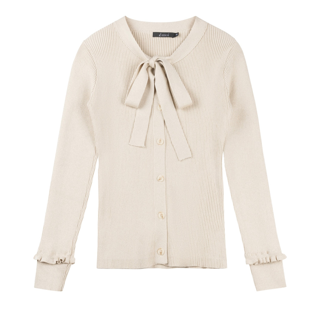 Shimmer Bow Tie Cardigan | Beige [Final Sale]