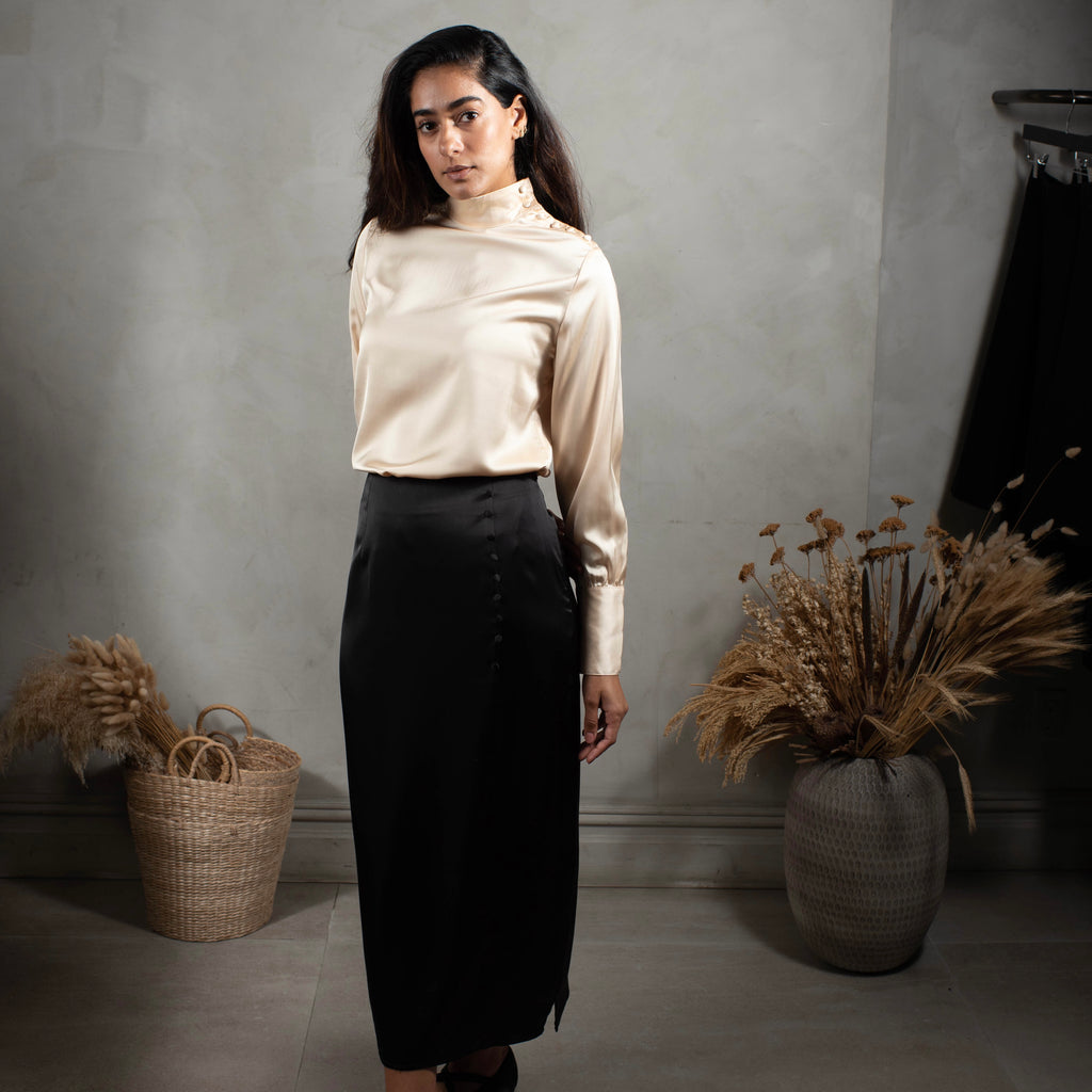 Accented Satin Skirt | Black [Final Sale]
