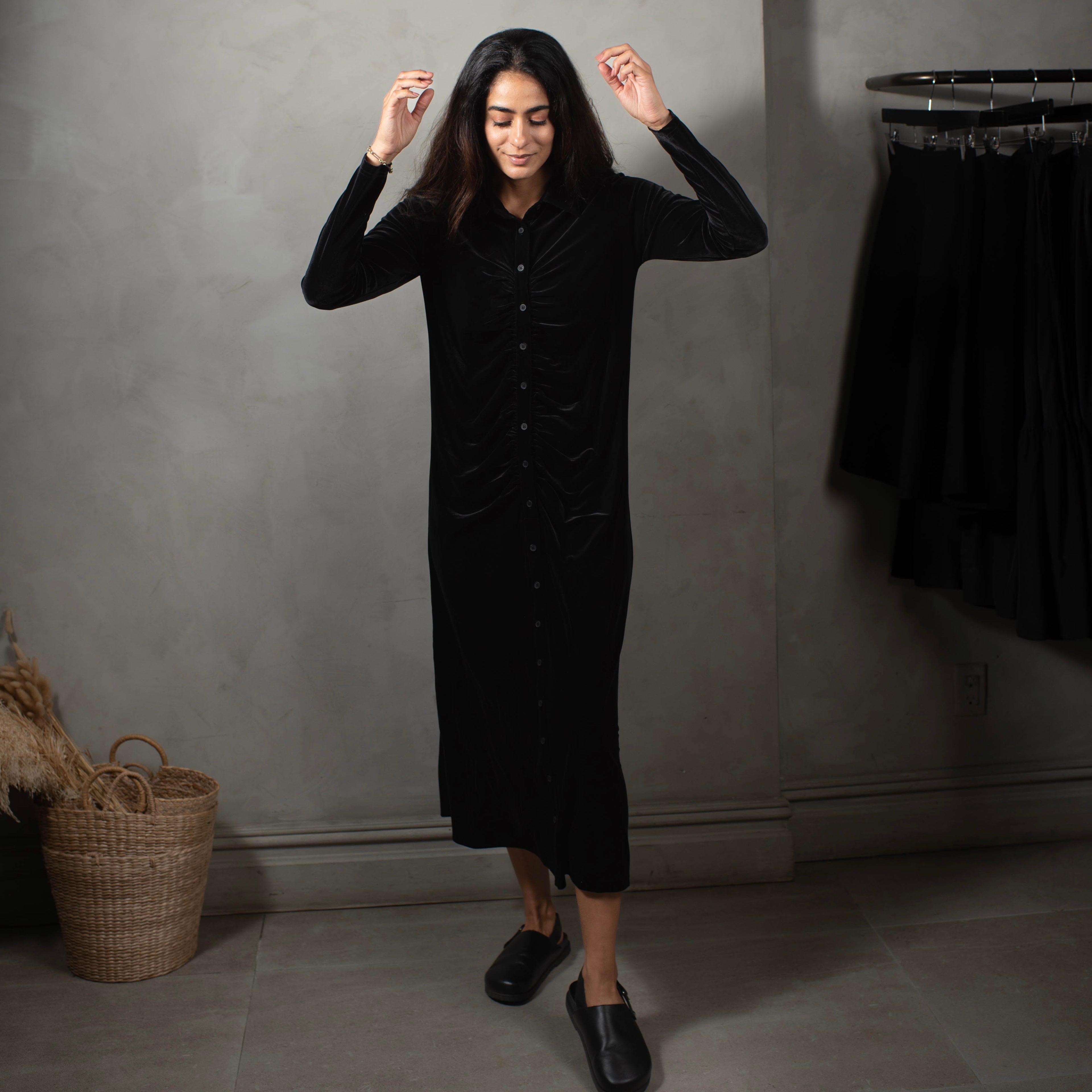 Velour Ruched Dress | Black [Final Sale]