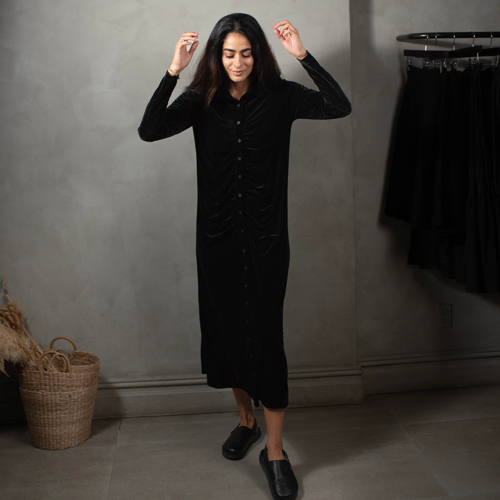 Velour Ruched Dress | Black