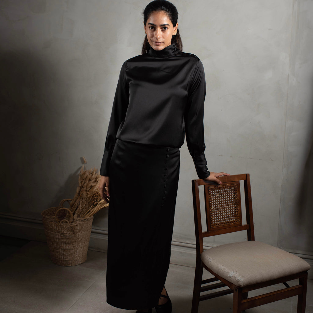 Accented Satin Skirt | Black [Final Sale]